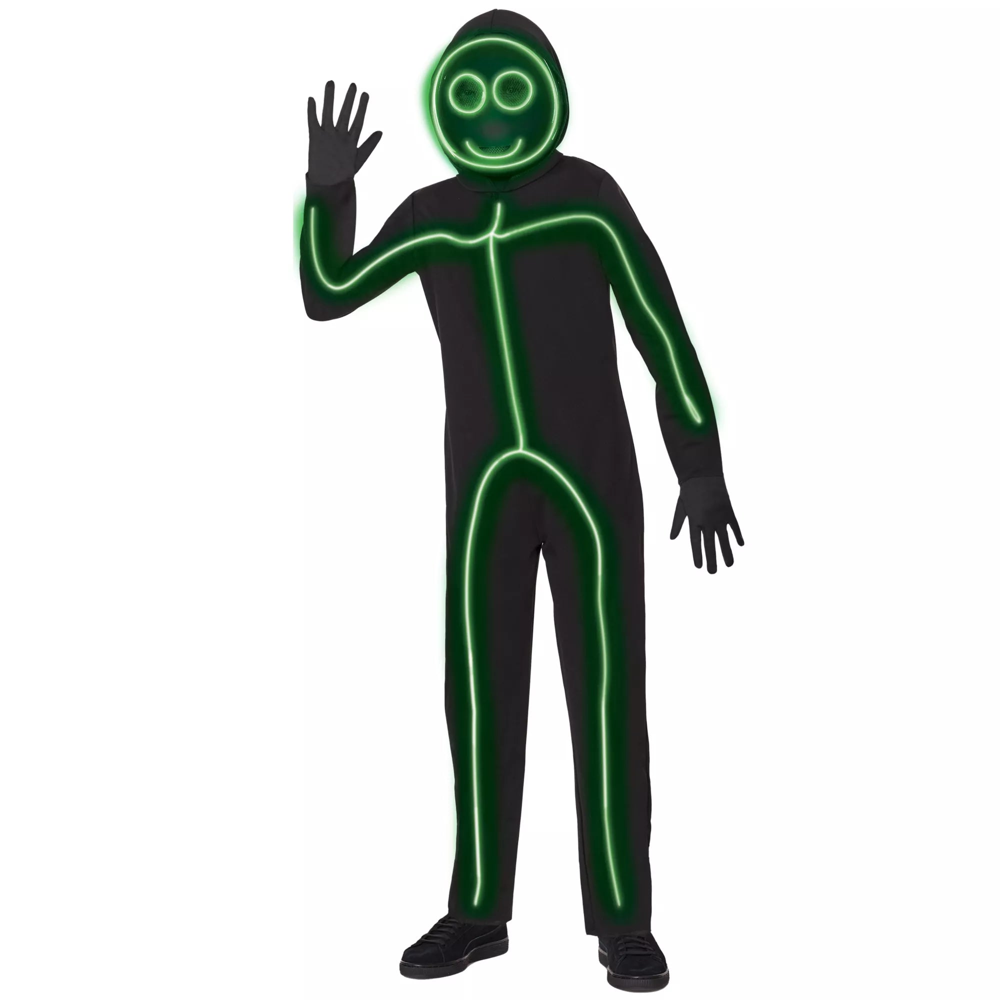 Disfraz iluminado de figura de palitos verde con cable EL para niño - imagen 1