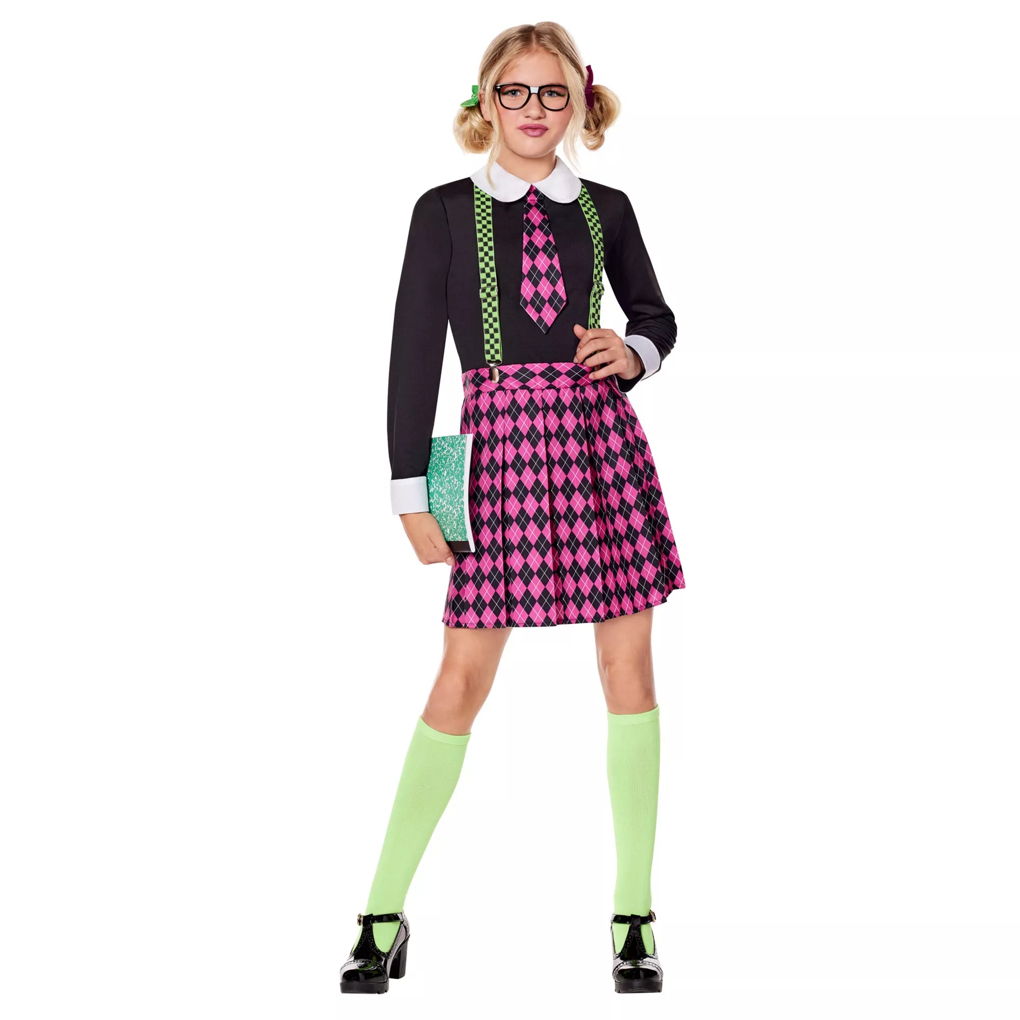 Disfraz de nerd rebelde neón para niña - imagen 1