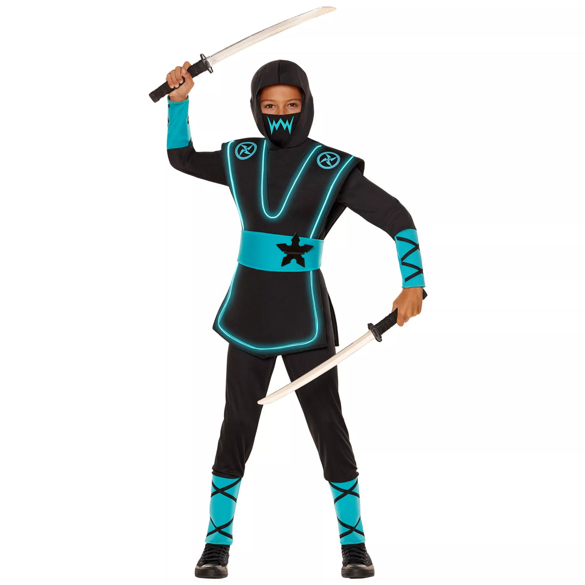 Disfraz de ninja azul iluminado con cable EL para niño - imagen 1