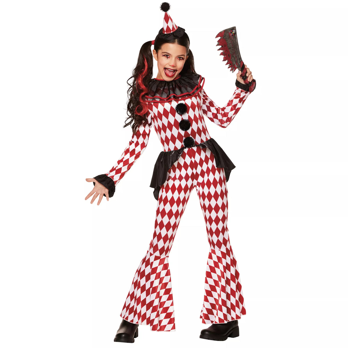 Disfraz con unitardo de payasa de carnaval roja para niña - imagen 1