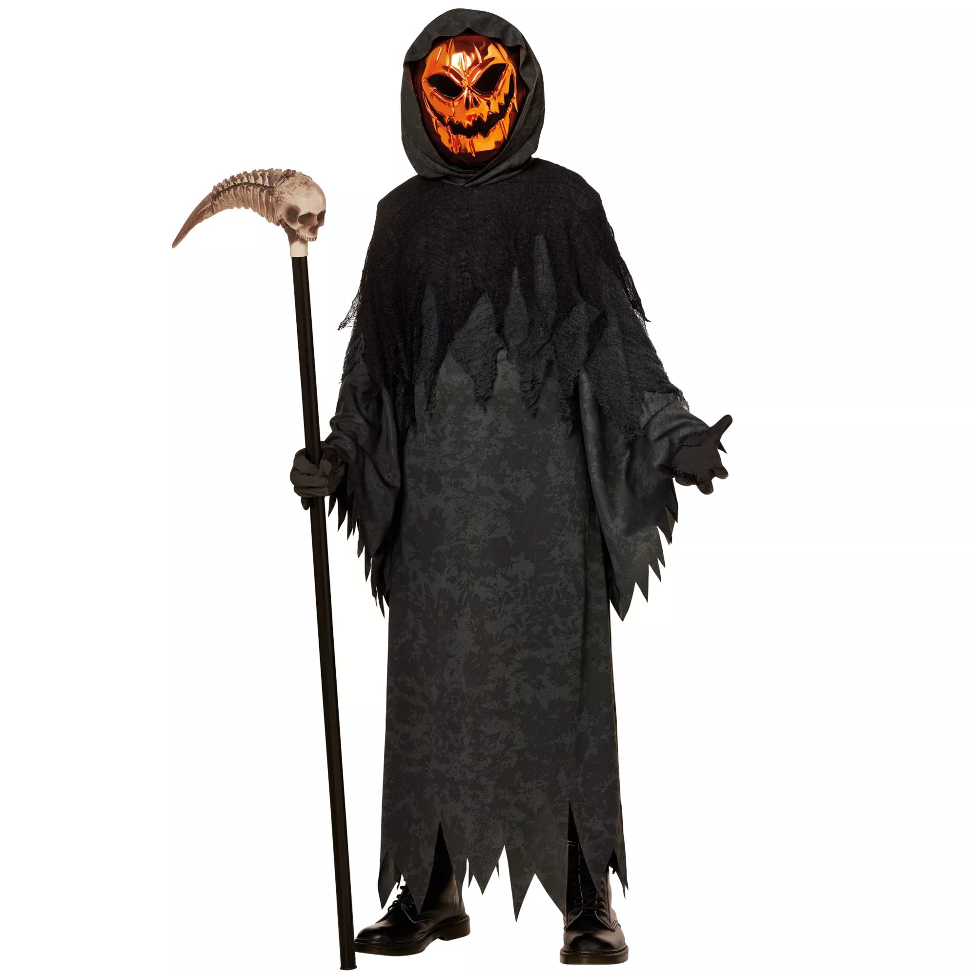 Disfraz de segador con calabaza cromada para niño - imagen 1