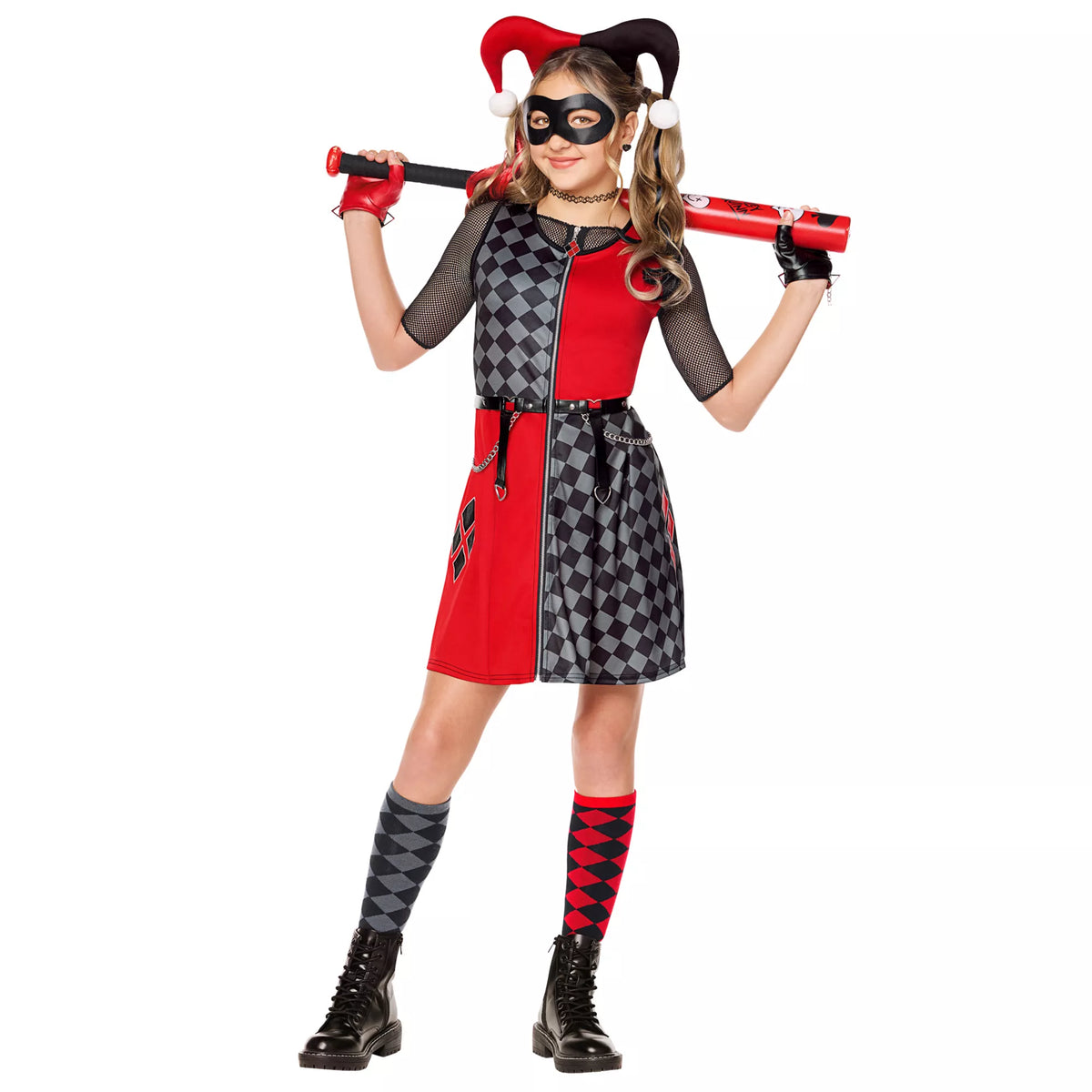 Disfraz con vestido a cuadros de Harley Quinn para niña – DC Villains - imagen 1