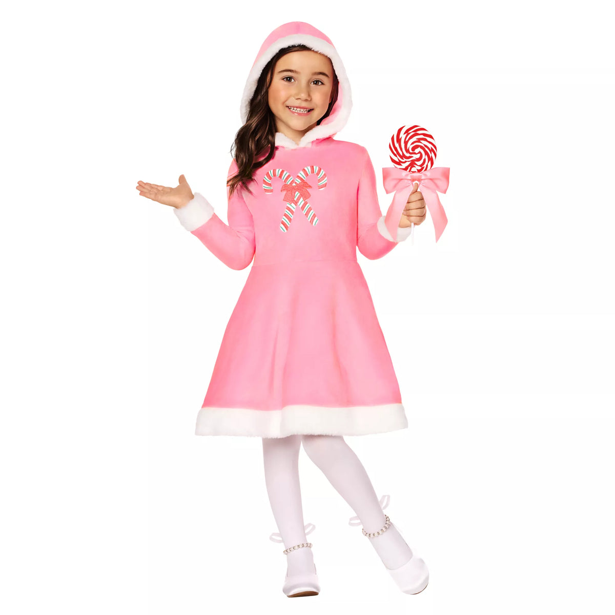 Disfraz de Vestido con Capucha Bastón de Caramelo Rosa para Niña Spirit Halloween