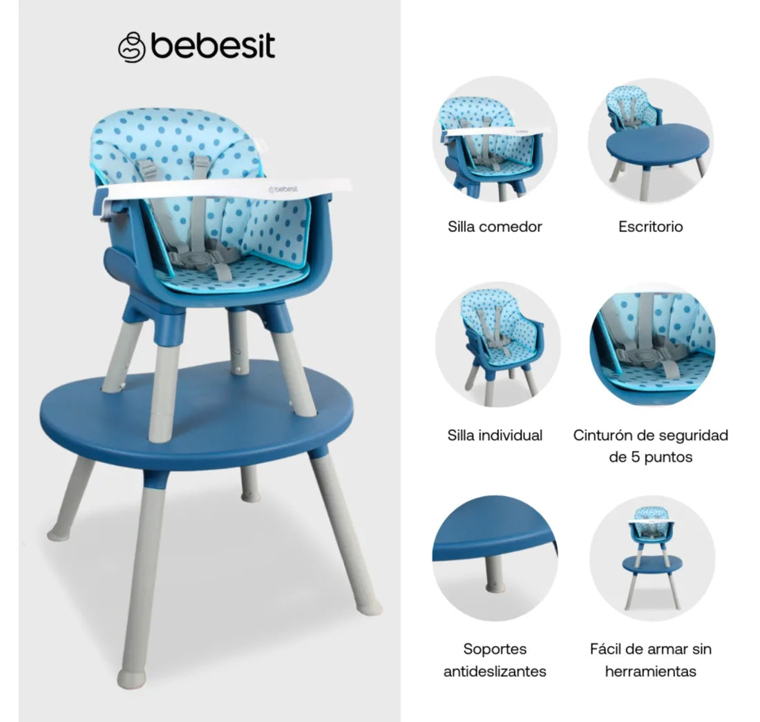 Silla Comedor 3 en 1 Baby Desk Azul - Bebesit