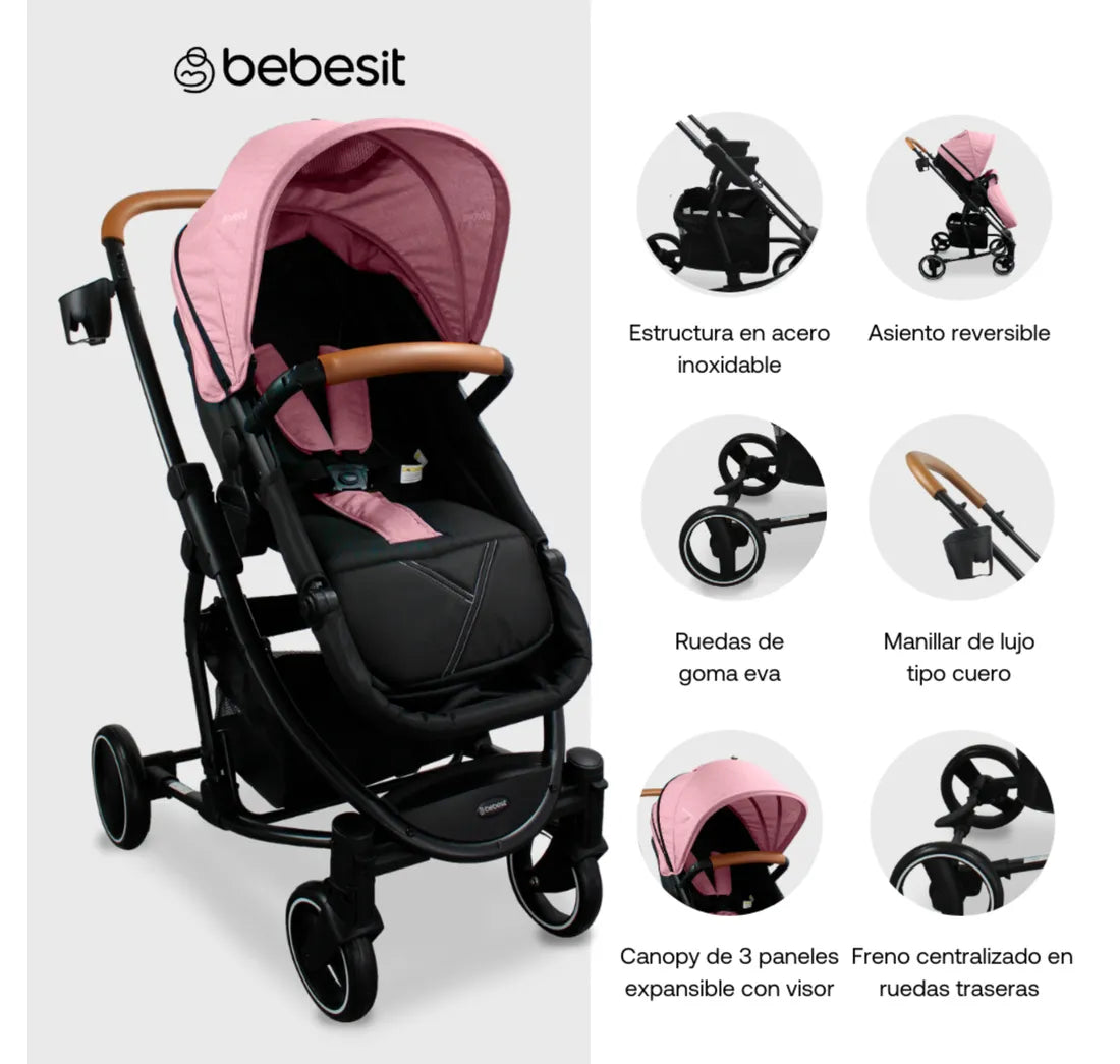 Coche Tipo Moisés Prima Rosado - Bebesit