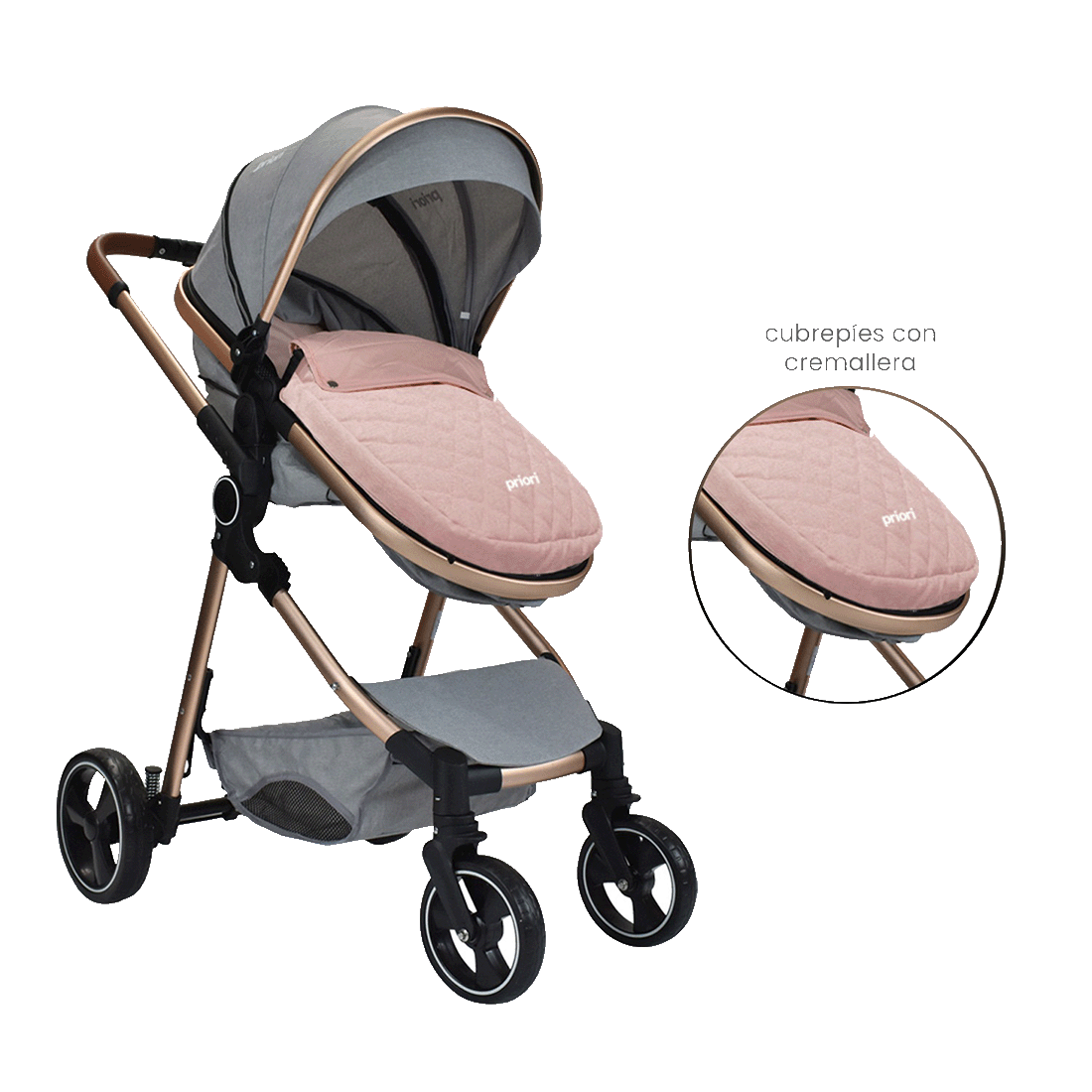 Coche Moisés Compacto para Bebé Mike Gris Claro - Priori