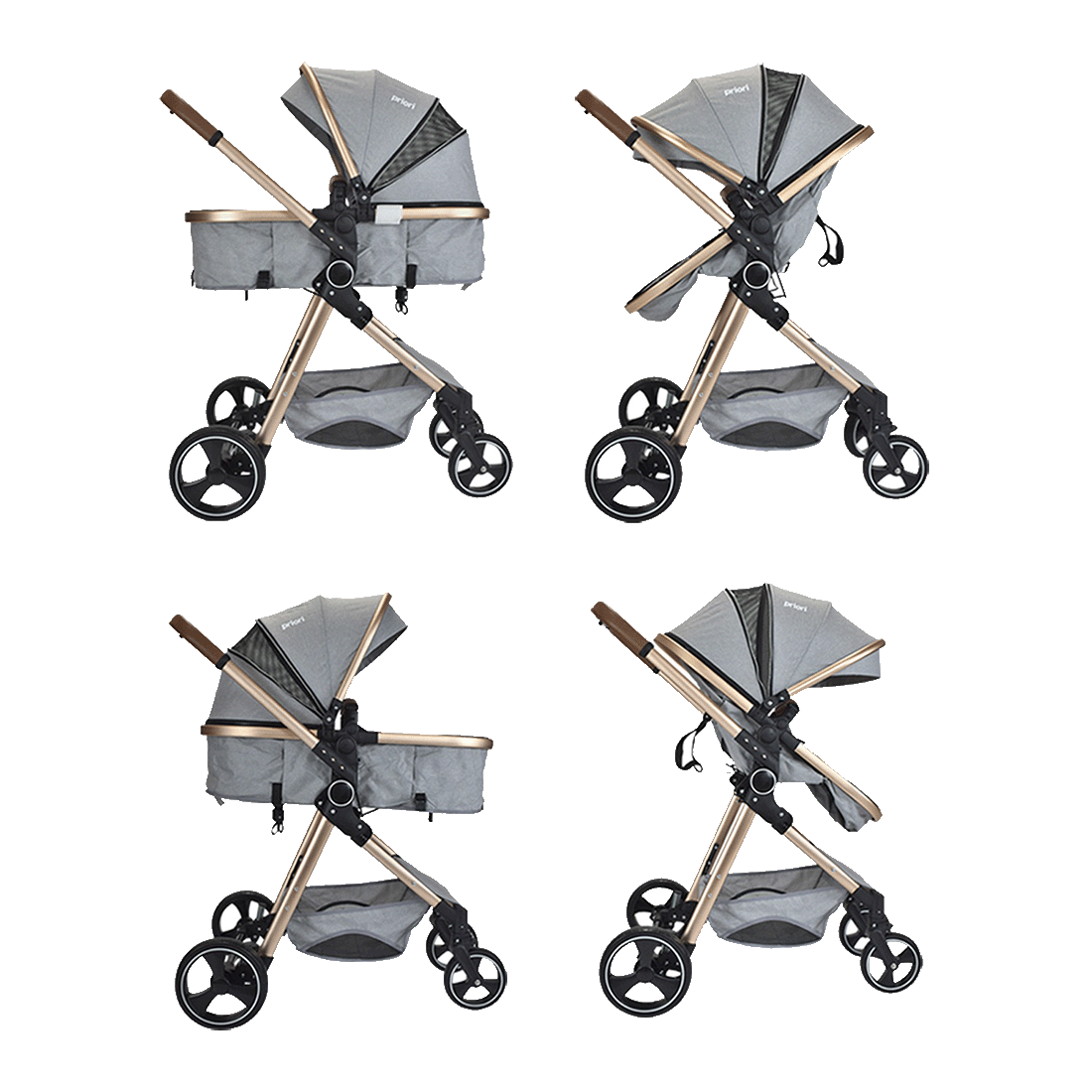 Coche Moisés Compacto para Bebé Mike Gris Claro - Priori