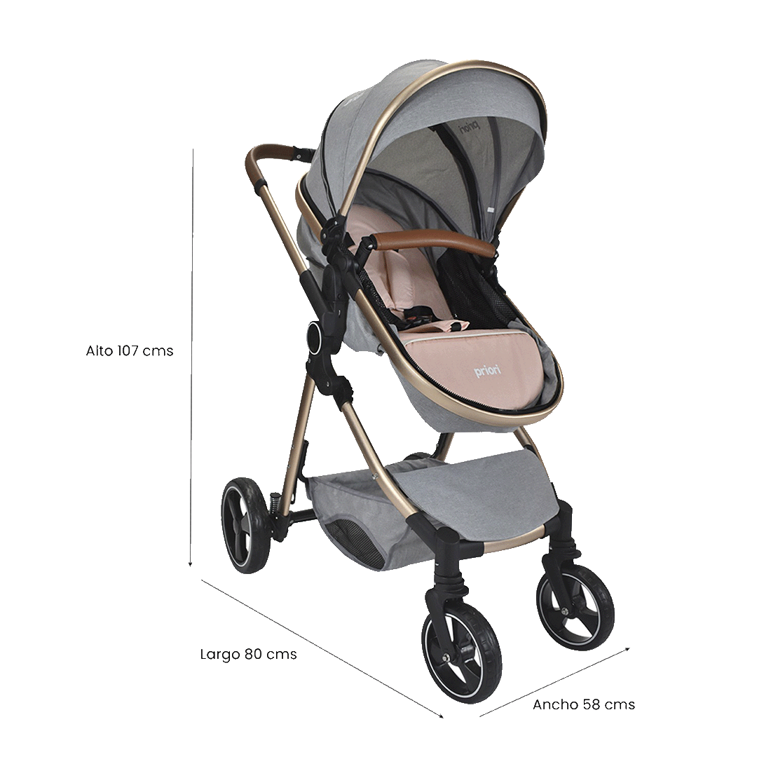 Coche Moisés Compacto para Bebé Mike Gris Claro - Priori