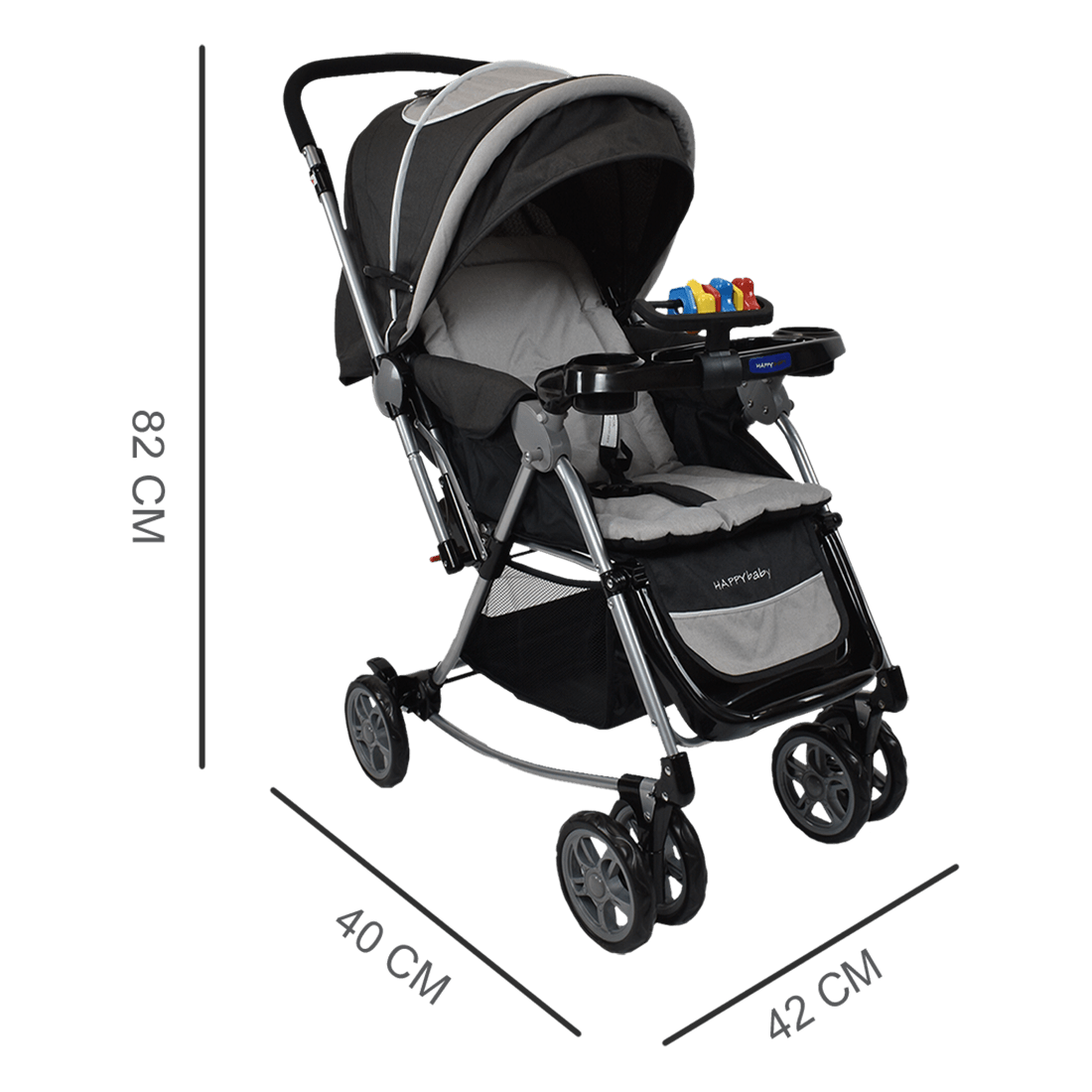 Coche Mecedora para Bebé Reversible Logan Gris - Happy Baby
