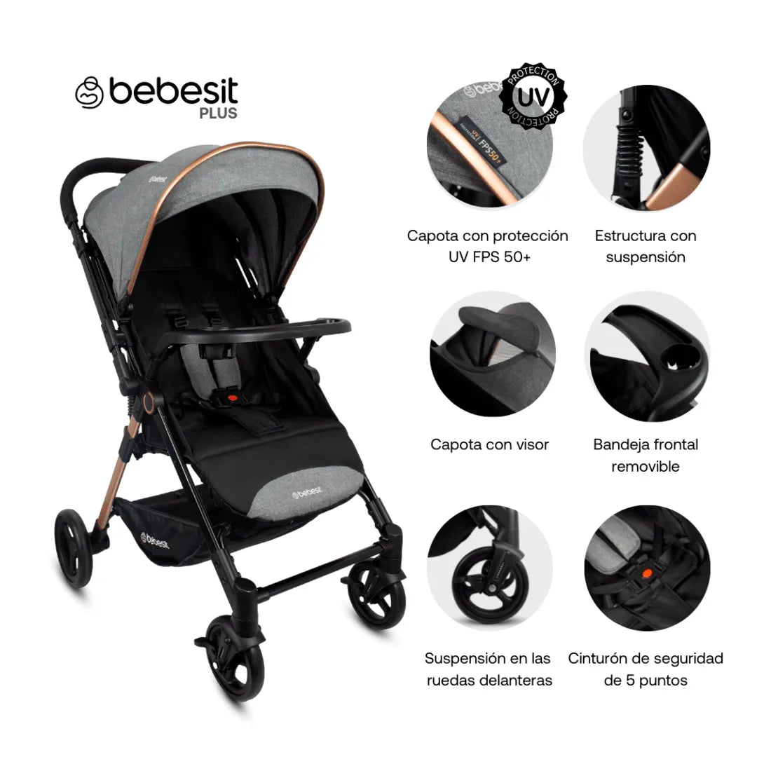 Coche para Bebé Reversible City Gris - Bebesit