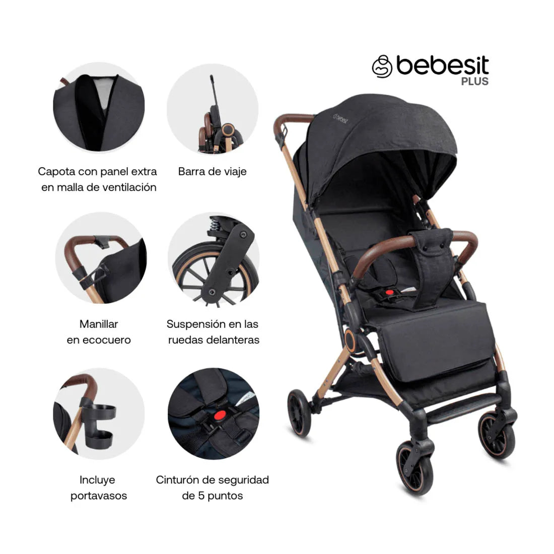Coche para Bebé Compacto Micro Negro - Bebesit