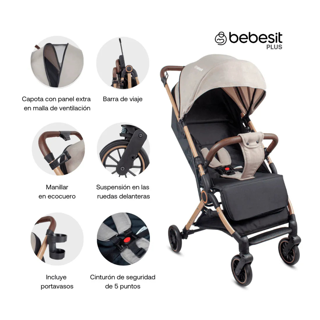 Coche para Bebé Compacto Micro Beige - Bebesit