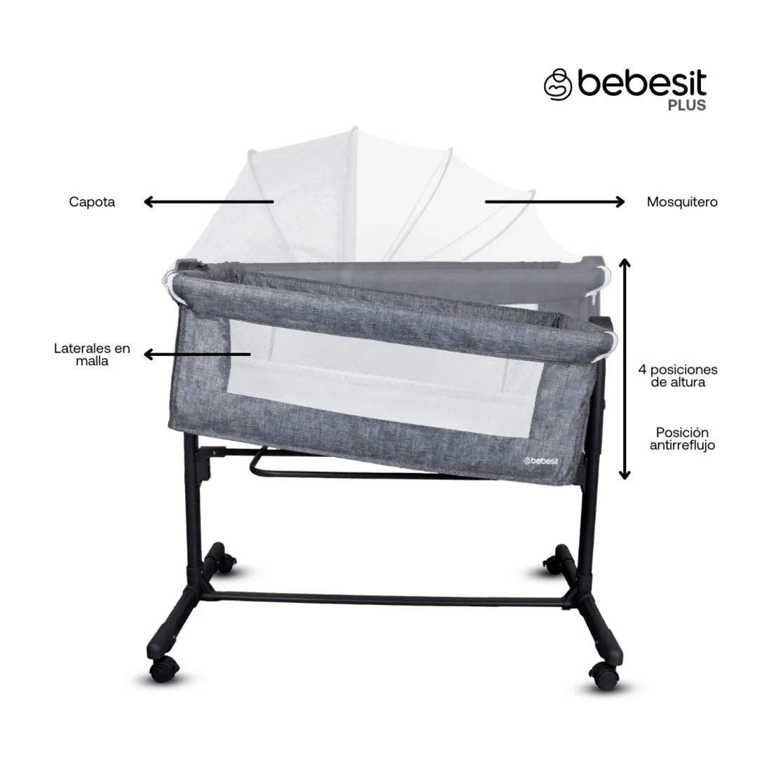 Cuna Colecho Side by Side Gris - Bebesit