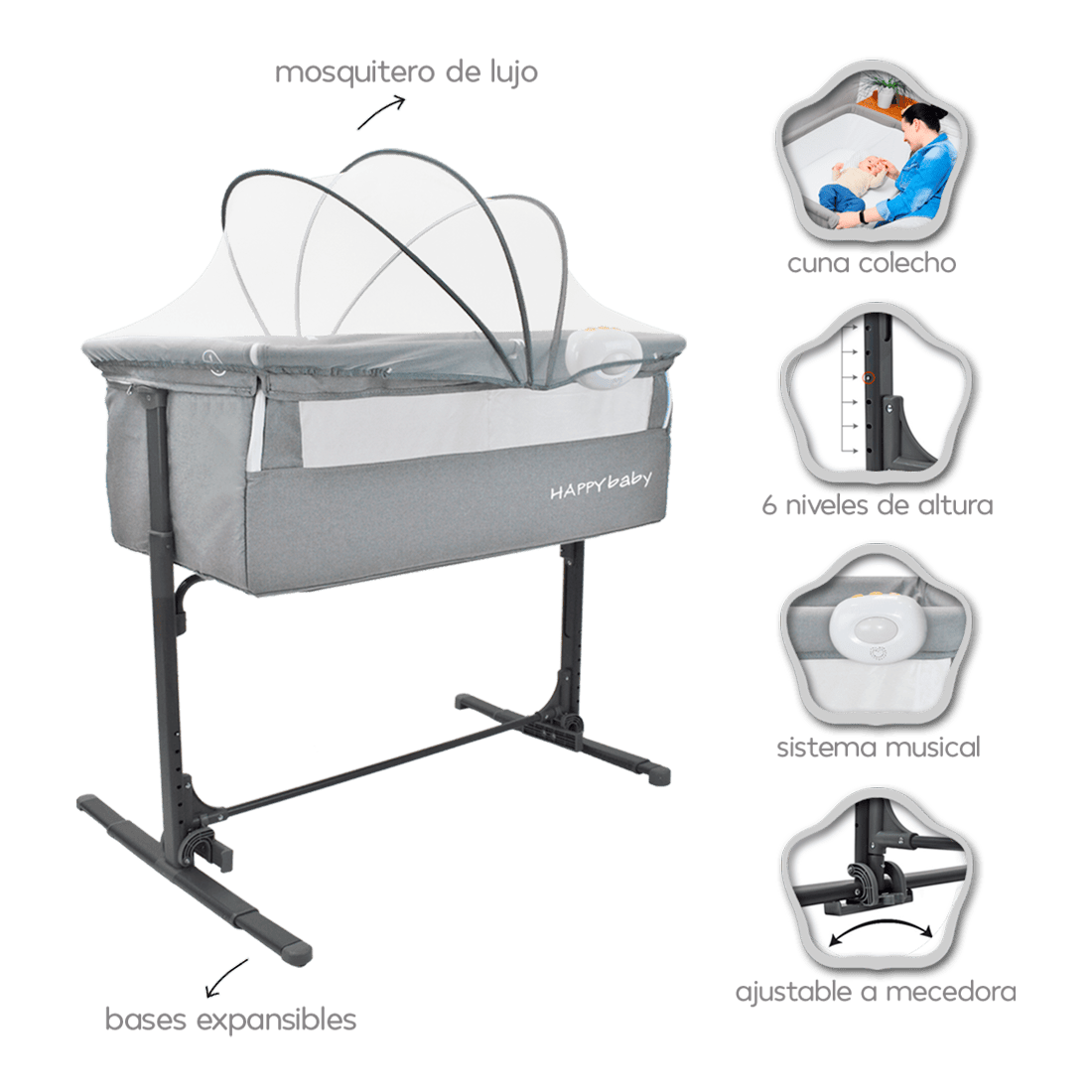 Cuna Colecho Pepe 50 Gris - Happy Baby