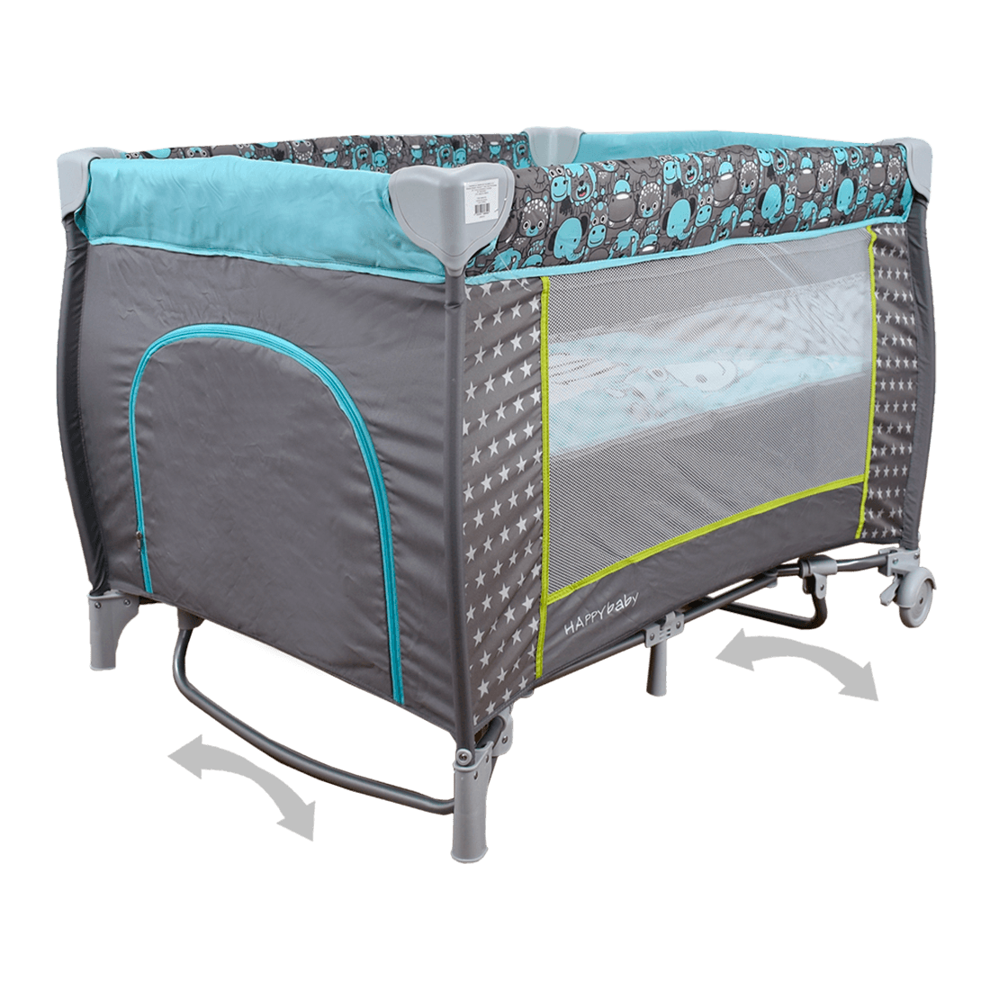 Corral Cuna Mecedora 3 en 1 Miami Celeste y Gris - Happy Baby