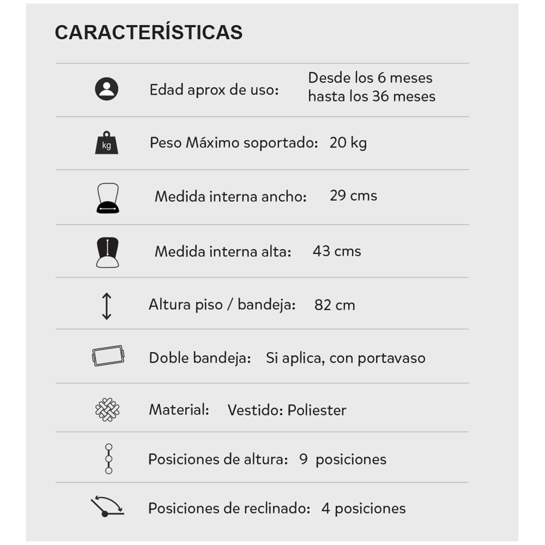 Silla Comedor para Bebé Posiciones Galaxy Gris - Priori