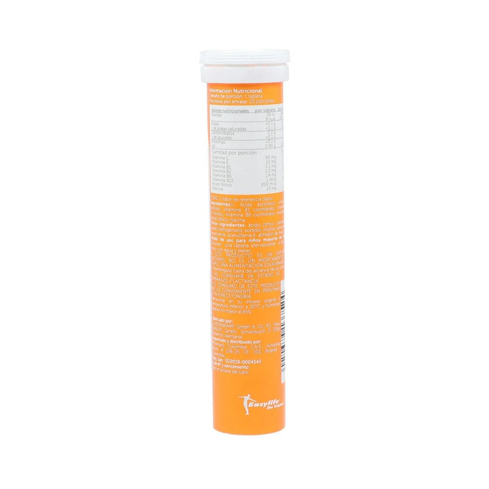 Multivitaminico para niños Tableta Efervescente Sabor Naranja Frasco X20