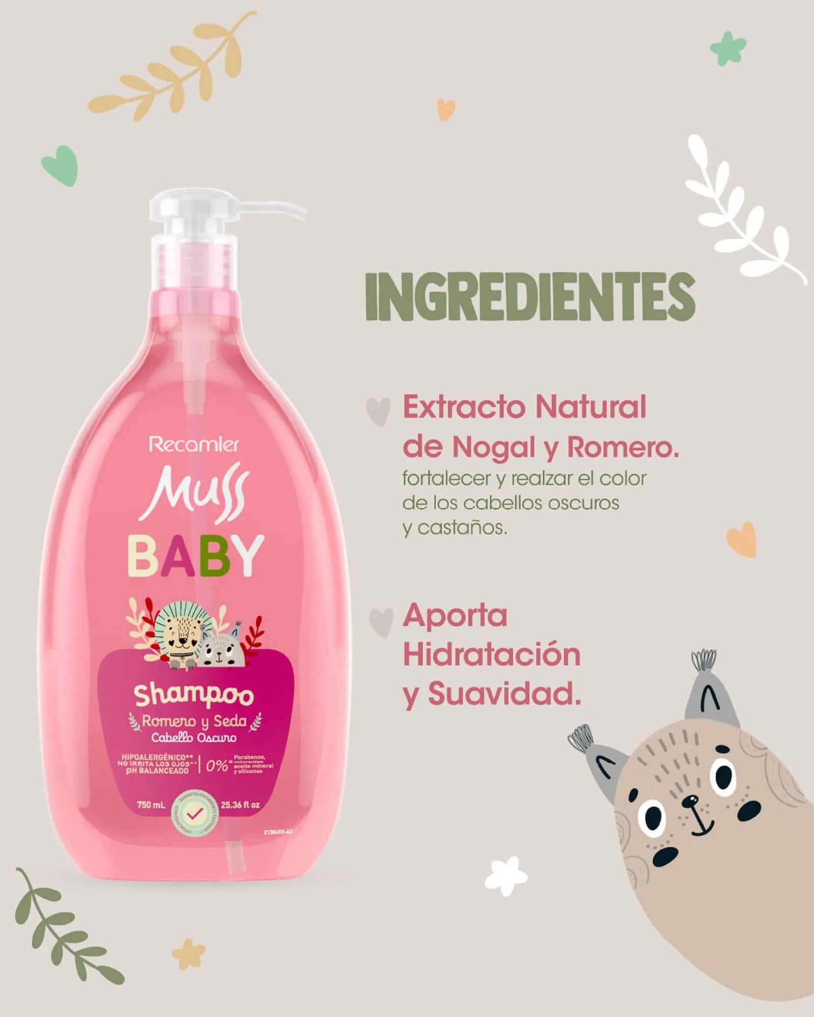 Shampoo Romero y Seda Muss Baby 750 mL