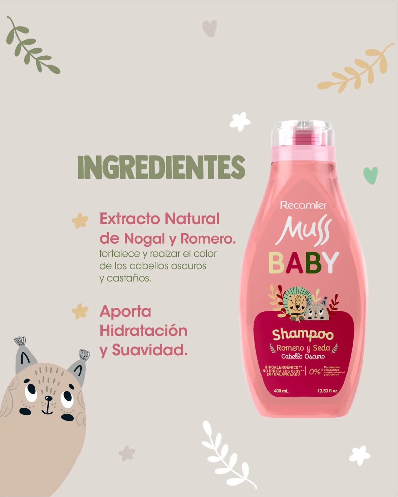 Shampoo Romero y Seda Muss Baby 400 mL