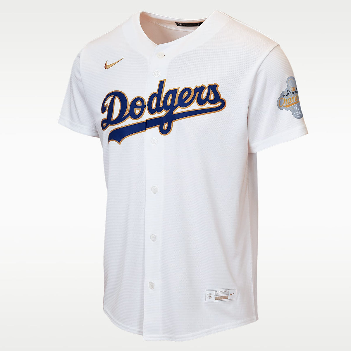Jersey Nike de la MLB Replica para niños talla grande Los Angeles Dodgers 2025 World Series Champions Gold Series – Blanco – vista 1