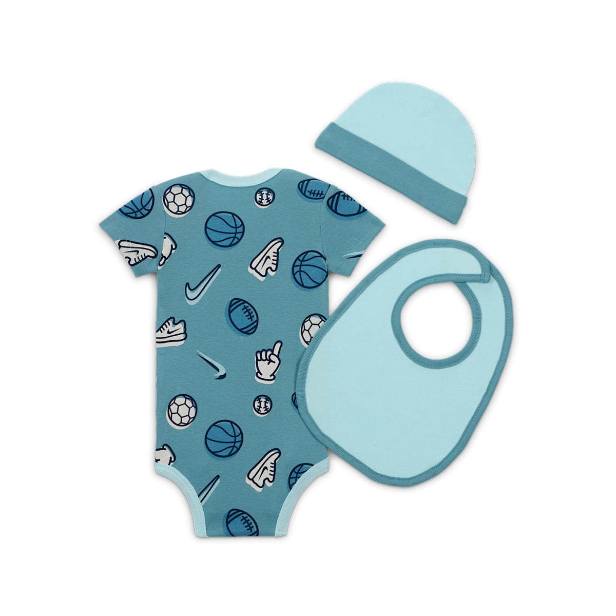 Conjunto de body de 3 piezas para bebé (0 a 9 meses) Nike Everyone From Day One – Denim turquesa – vista 2