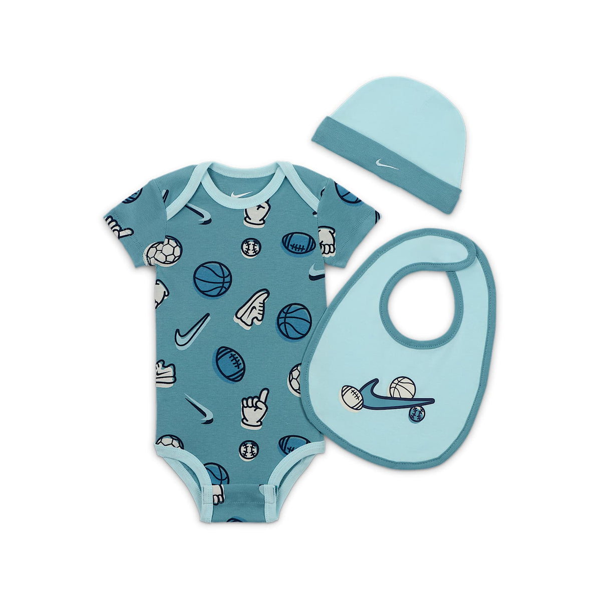 Conjunto de body de 3 piezas para bebé (0 a 9 meses) Nike Everyone From Day One – Denim turquesa – vista 1