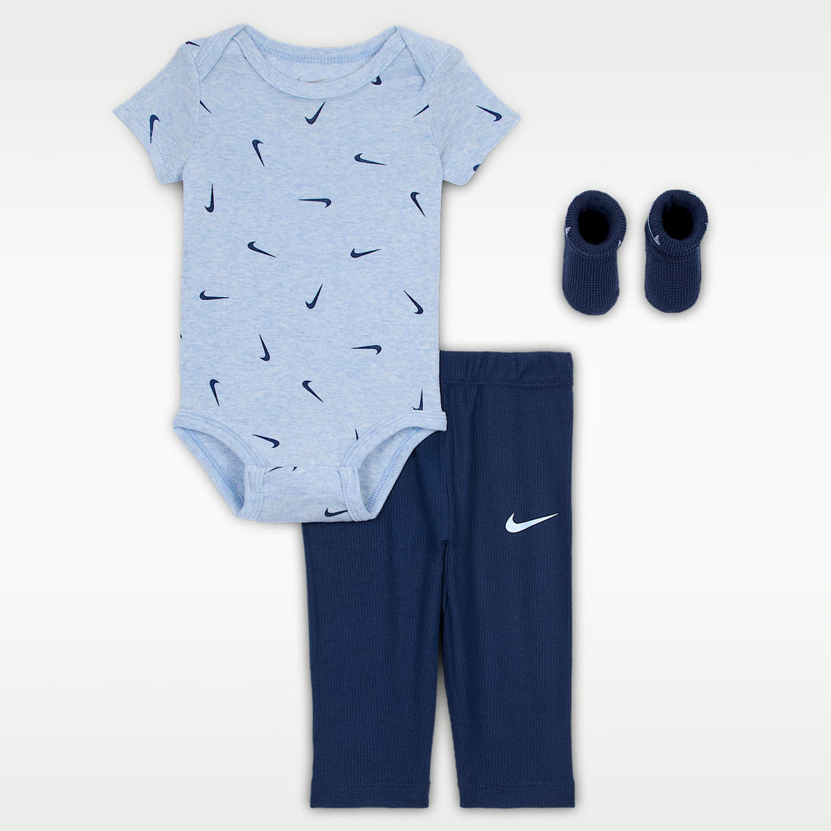 Conjunto de tres piezas de body y pants tipo waffle para bebé Nike (0 a 9 meses) – Azul marino medianoche – vista 1