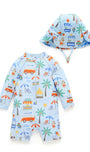 Printed L/S Sunsuit and Hat Cancun Print