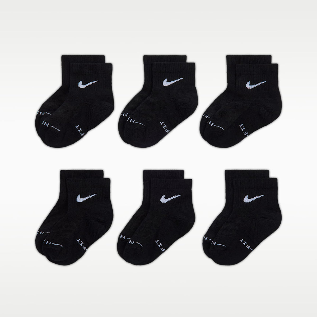 Calcetines al tobillo Dri-FIT Elevated Everyday para niños (6 pares) Nike – Negro/Blanco – vista 2