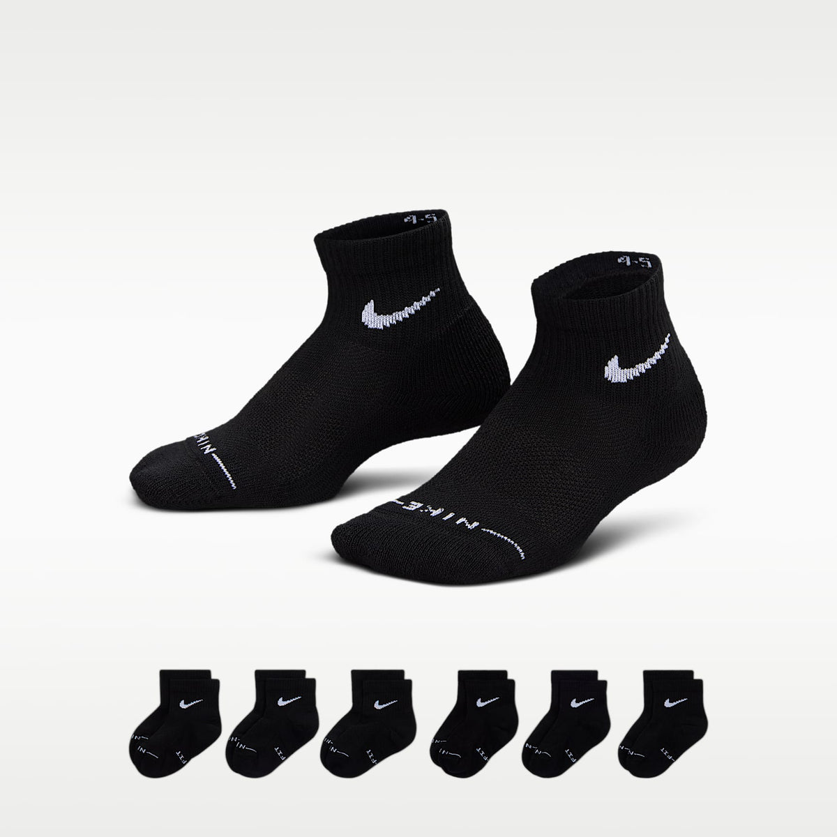 Calcetines al tobillo Dri-FIT Elevated Everyday para niños (6 pares) Nike – Negro/Blanco – vista 1