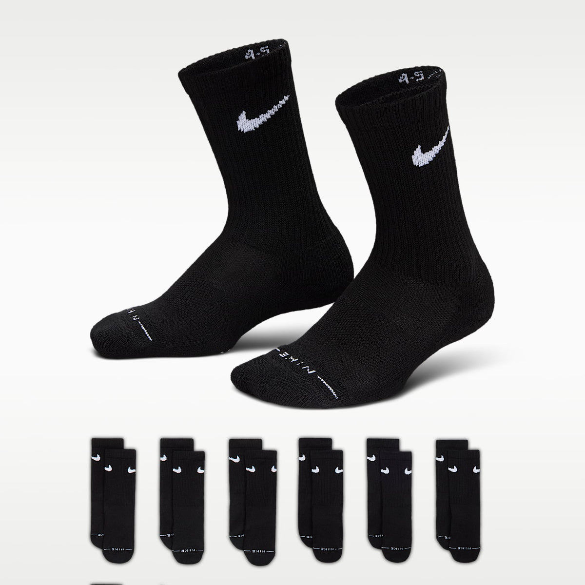 Calcetas Dri-FIT Elevated Everyday para niños (6 pares) Nike – Negro/Blanco – vista 1