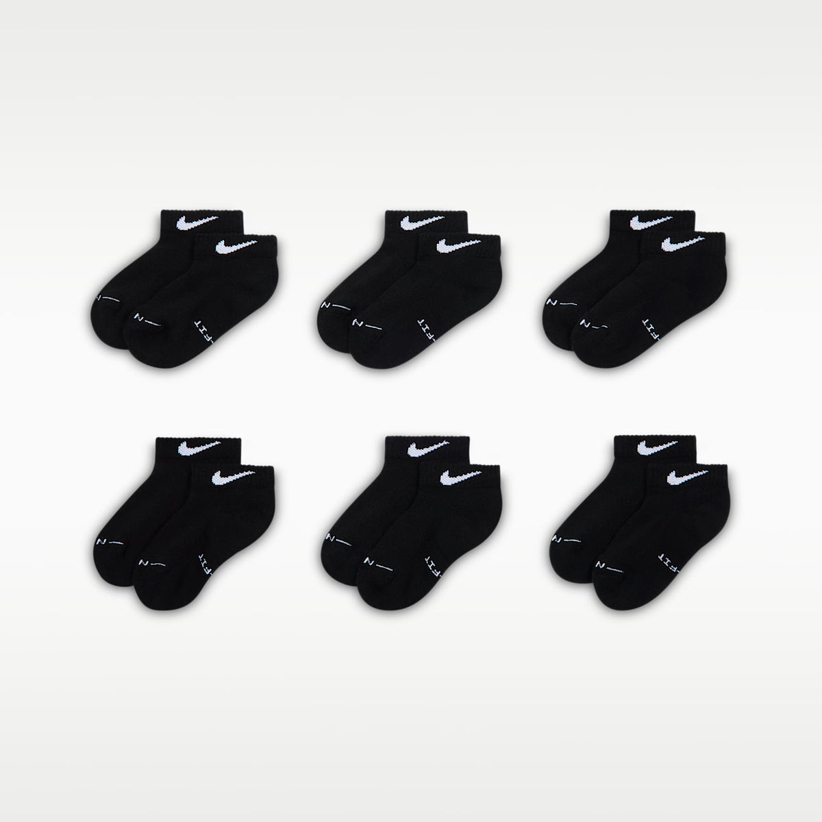 Calcetines bajos Dri-FIT Elevated Everyday para niños (6 pares) Nike – Negro/Blanco – vista 2