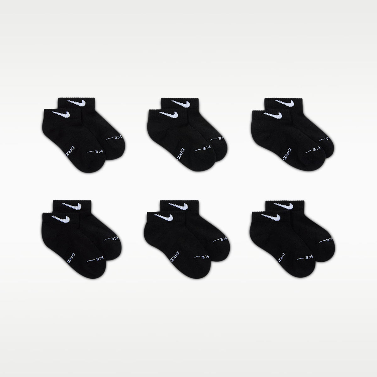 Calcetines bajos Dri-FIT Elevated Everyday para niños (6 pares) Nike – Negro/Blanco – vista 3
