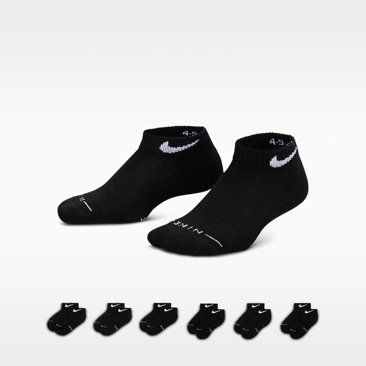 Calcetines bajos Dri-FIT Elevated Everyday para niños (6 pares) Nike – Negro/Blanco – vista 1
