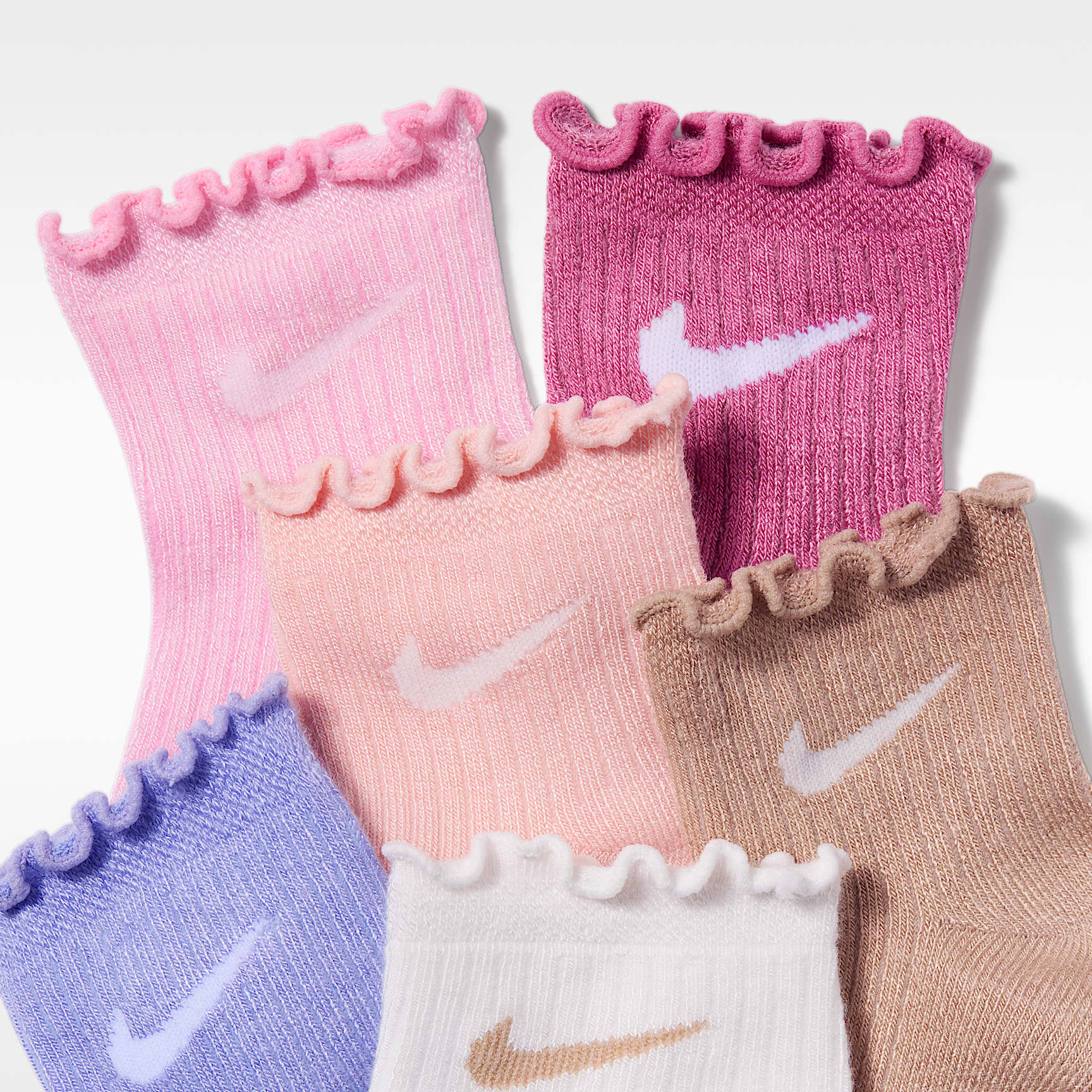 Calcetines al tobillo con ribete ondulado para niños (6 pares) Nike – Rosa suave medio – vista 2
