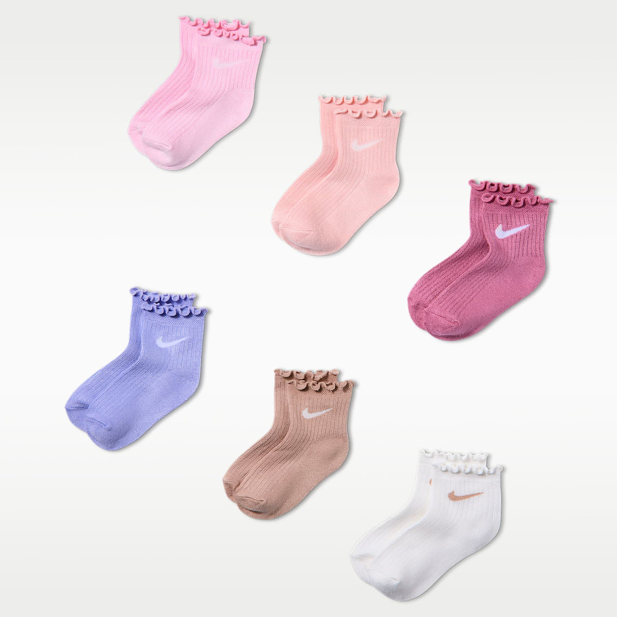 Calcetines al tobillo con ribete ondulado para niños (6 pares) Nike – Rosa suave medio – vista 1