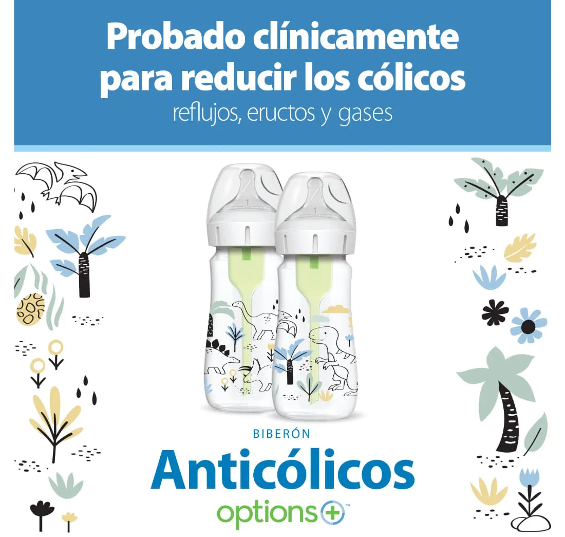 Set 2 Teteros Dr. Brown's Option+ BA 9oz decorado Dinosaurios