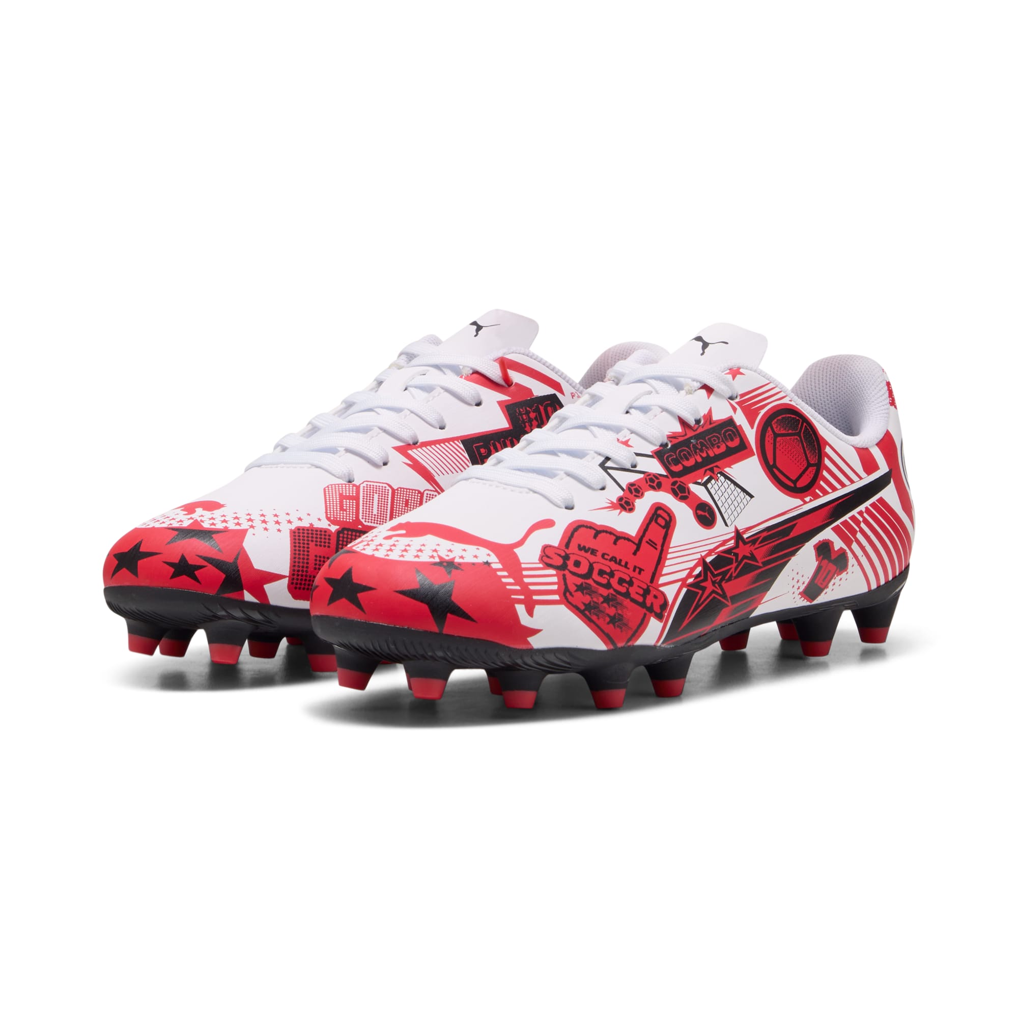 9 Colores, Tacos de futbol juveniles ULTRA CP LEGACY FG/AG – PUMA White-PUMA Red-PUMA Black – vista 2