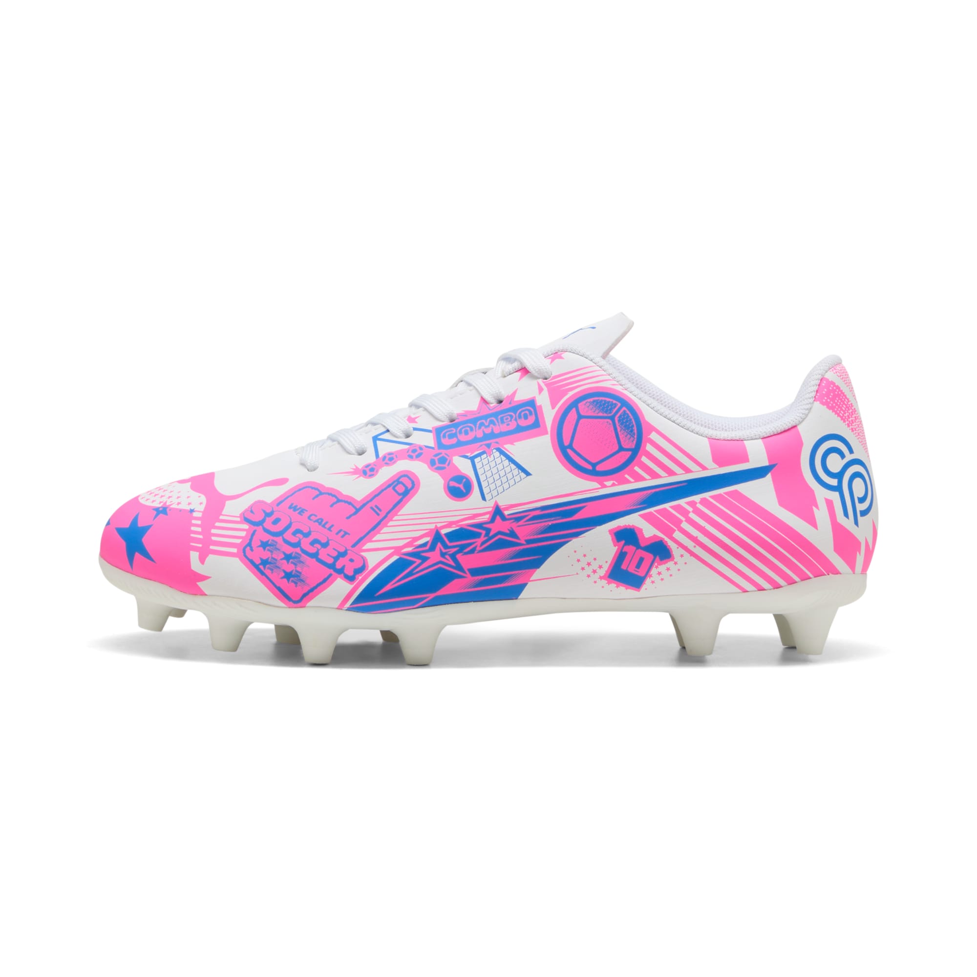 9 Colores, Tacos de futbol juveniles ULTRA CP LEGACY FG/AG – PUMA White-Poison Pink-Ultra Blue – vista 1