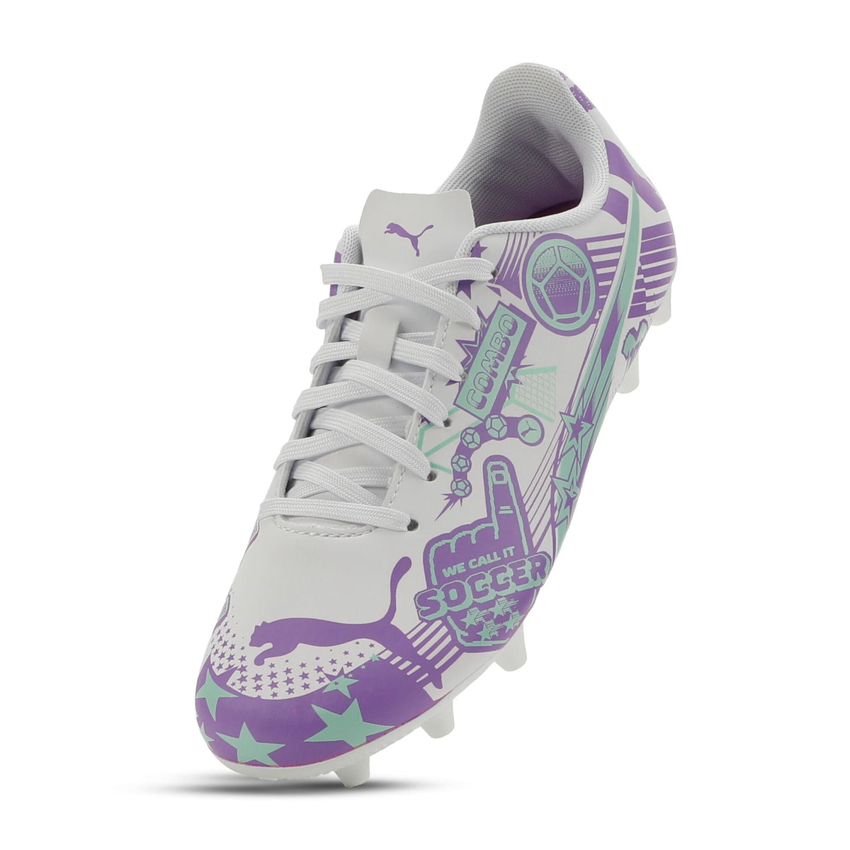 9 Colores, Tacos de futbol juveniles ULTRA CP LEGACY FG/AG – PUMA White-Purple Glimmer-Mint Jelly – vista 8