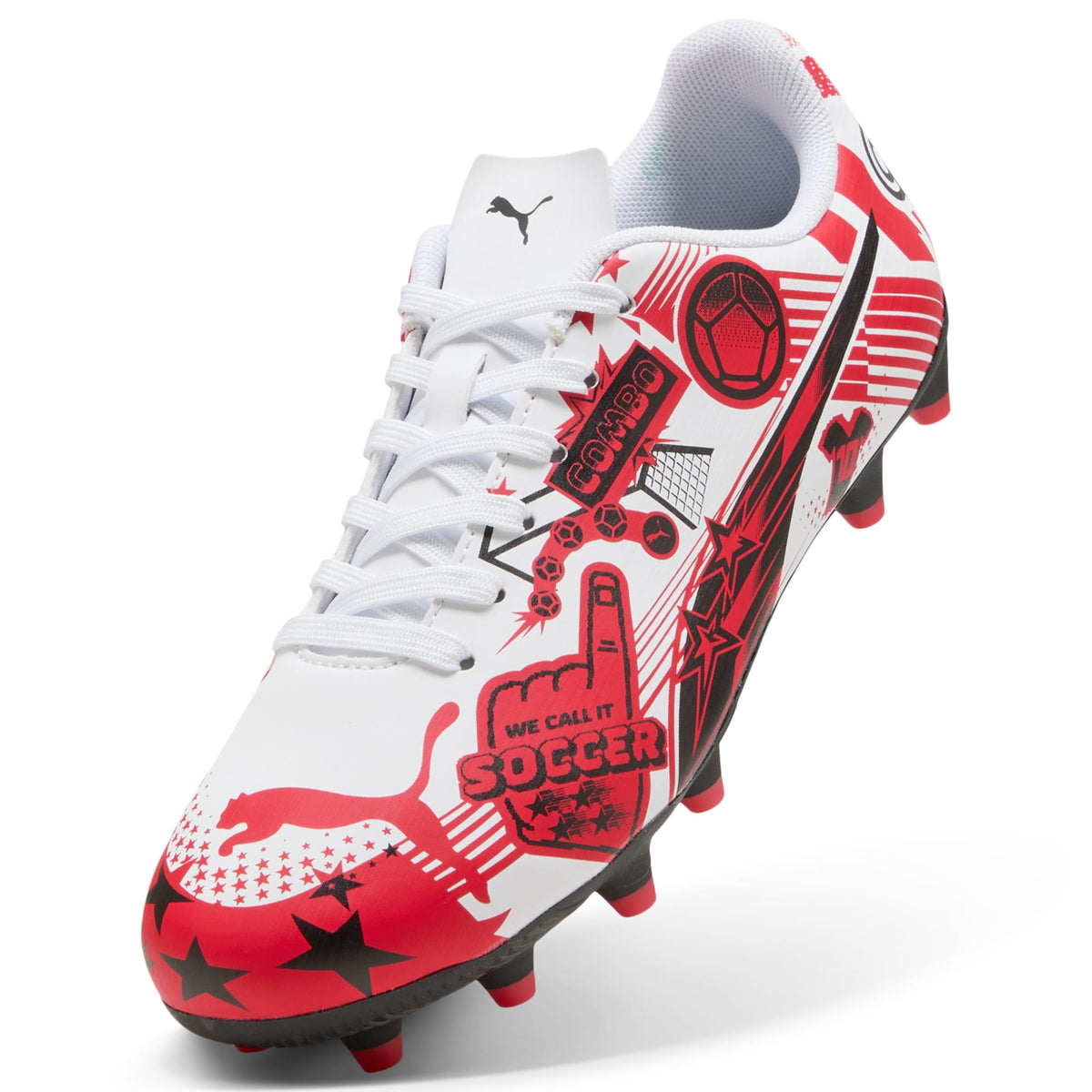9 Colores, Tacos de futbol juveniles ULTRA CP LEGACY FG/AG – PUMA White-PUMA Red-PUMA Black – vista 6