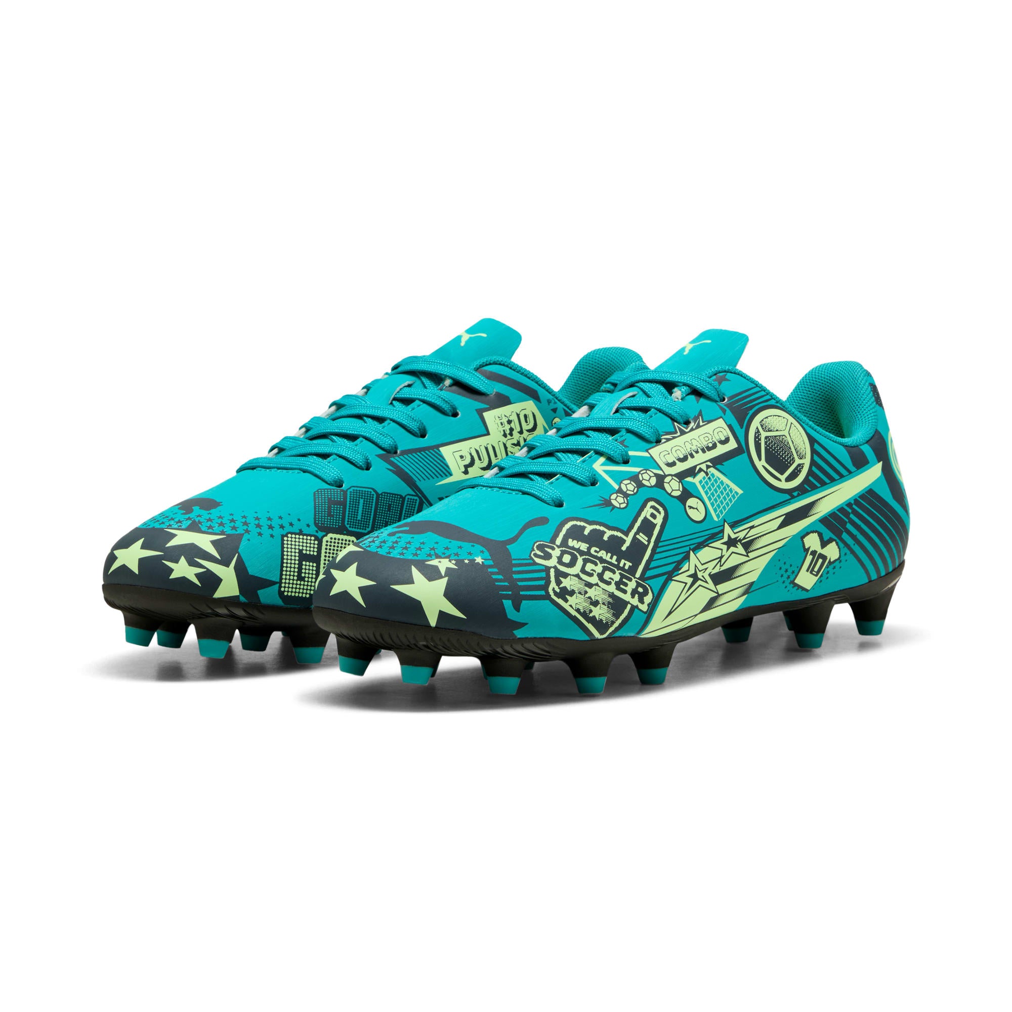 9 Colores, Tacos de futbol juveniles ULTRA CP LEGACY FG/AG – Deep Aqua-Marine Blue-Speed Green – vista 2