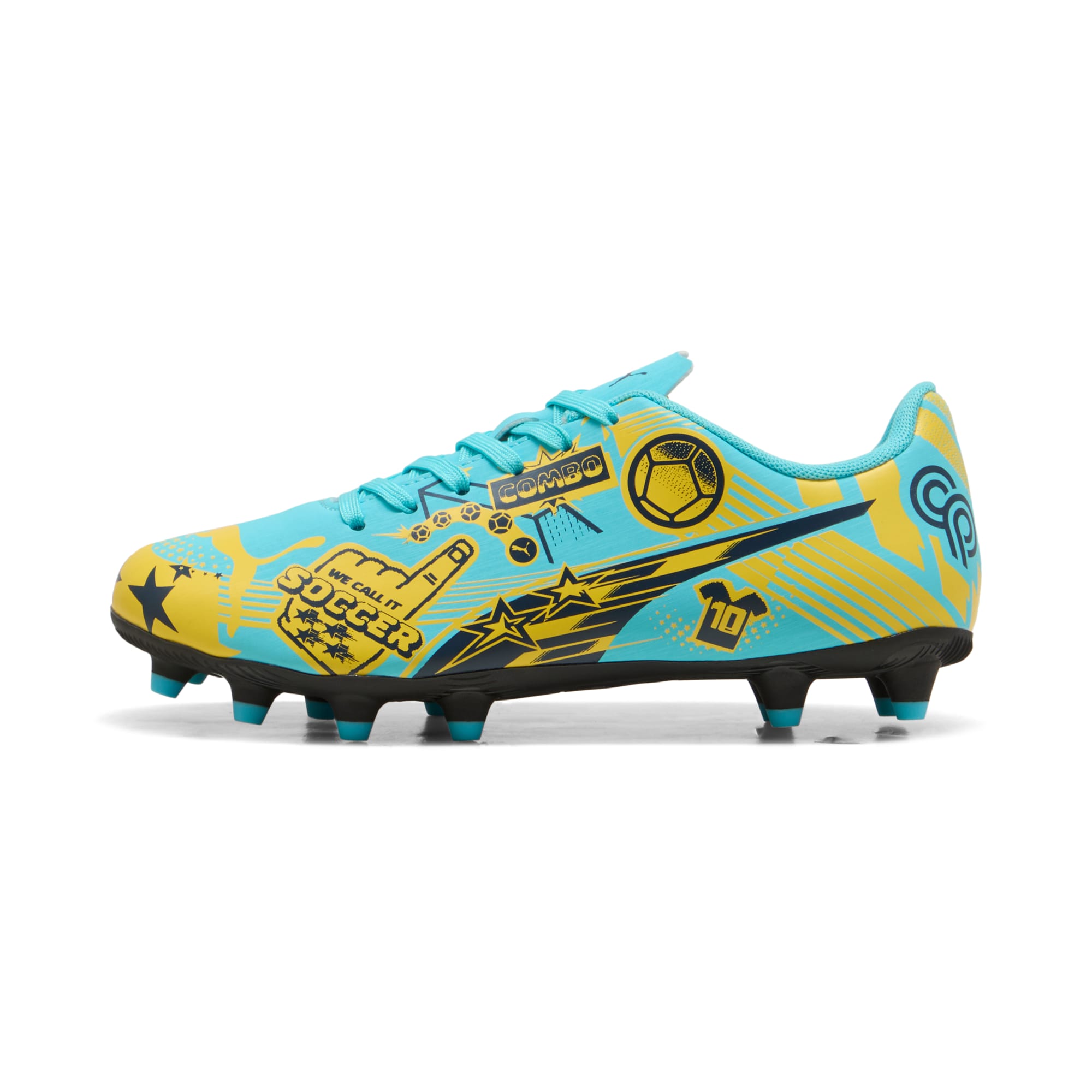 9 Colores, Tacos de futbol juveniles ULTRA CP LEGACY FG/AG – Team Aqua-Yellow Blaze-Moonscape – vista 1