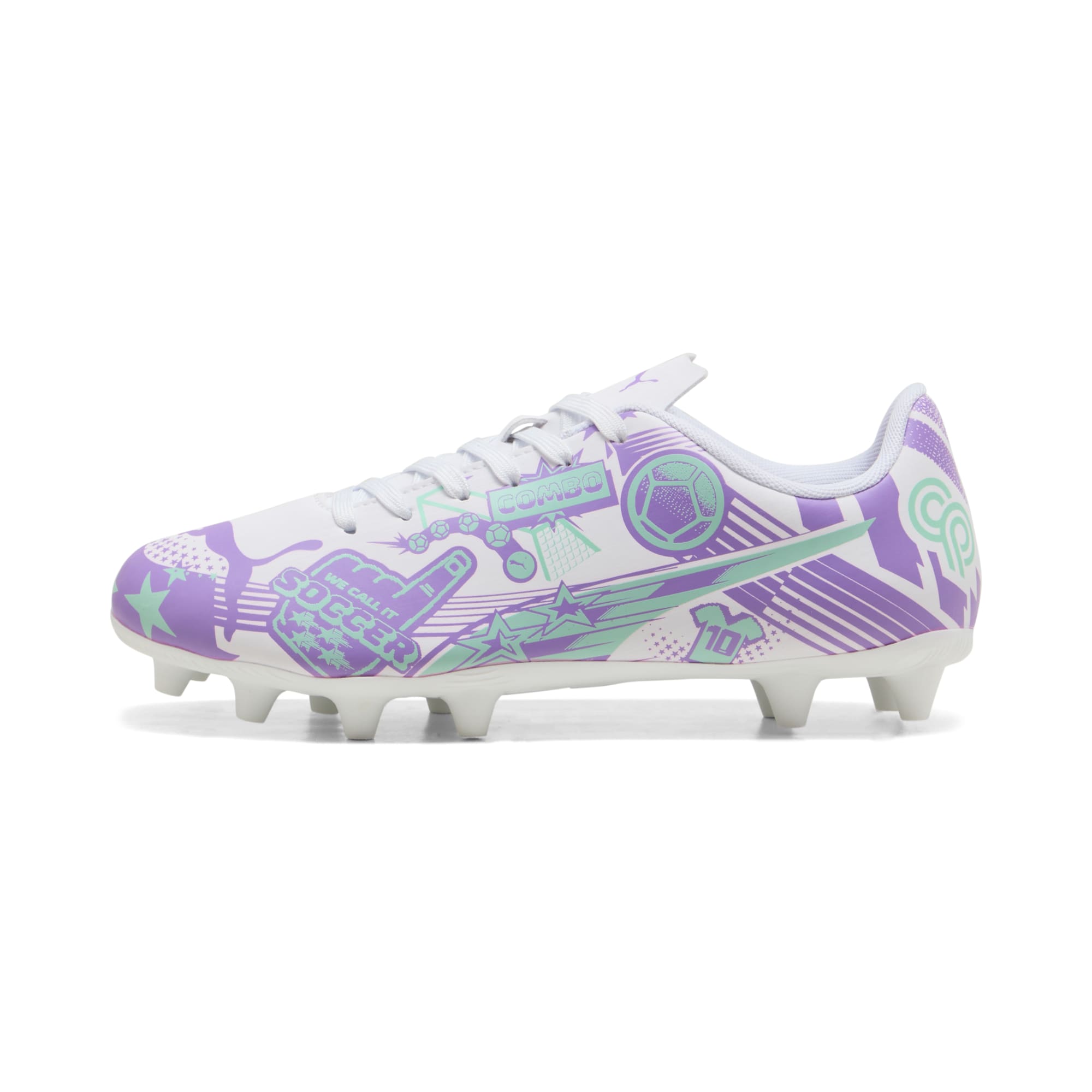 9 Colores, Tacos de futbol juveniles ULTRA CP LEGACY FG/AG – PUMA White-Purple Glimmer-Mint Jelly – vista 1