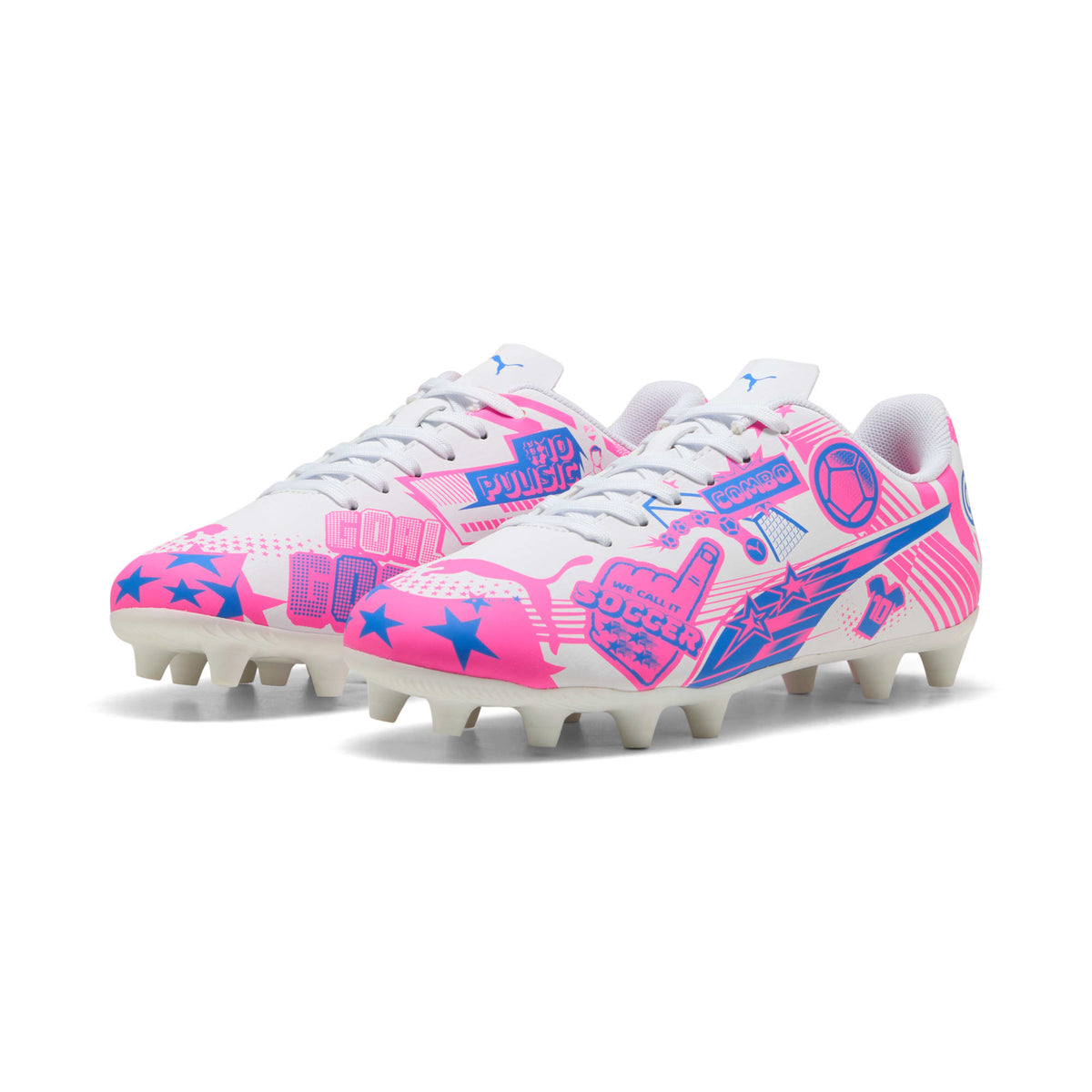 9 Colores, Tacos de futbol juveniles ULTRA CP LEGACY FG/AG – PUMA White-Poison Pink-Ultra Blue – vista 2