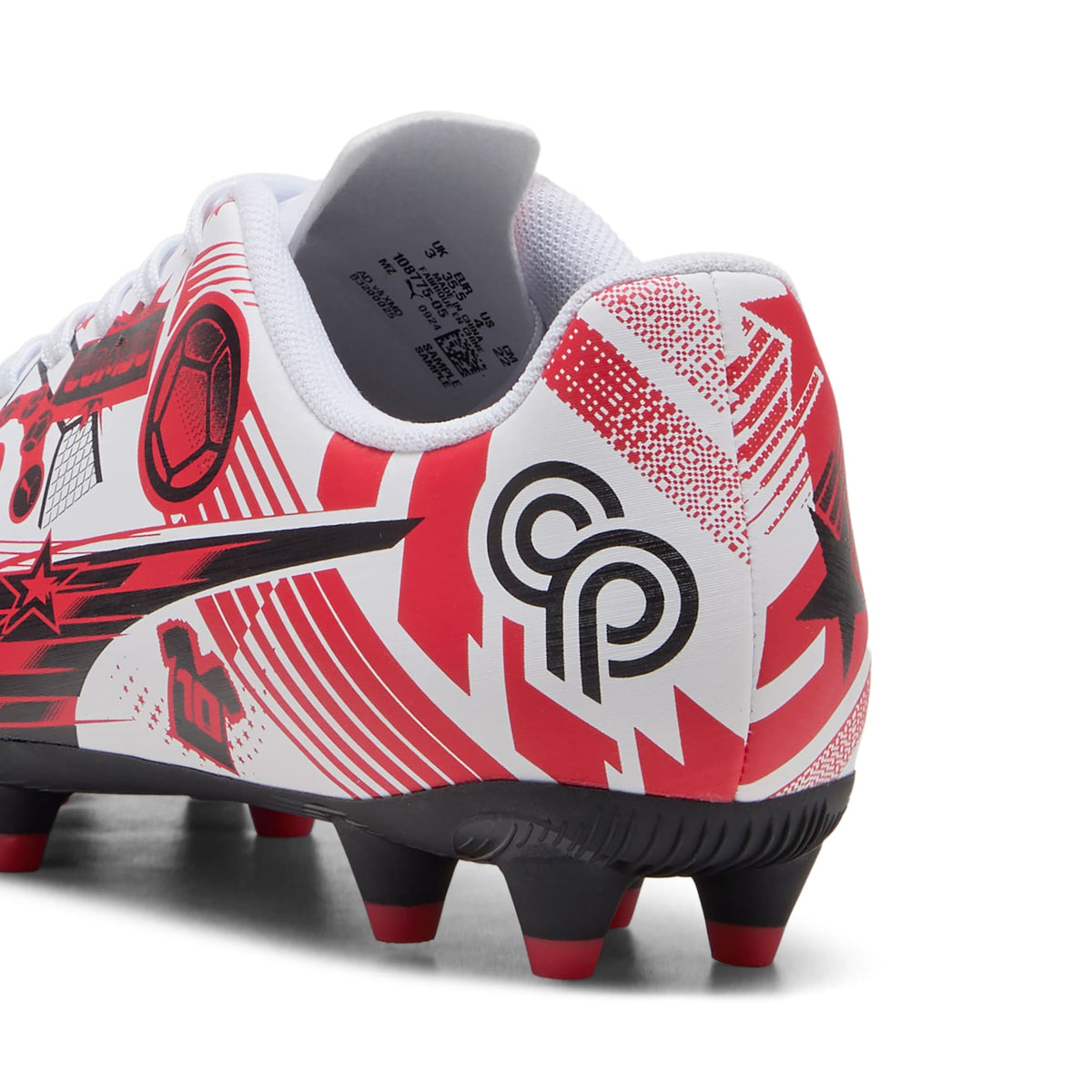 9 Colores, Tacos de futbol juveniles ULTRA CP LEGACY FG/AG – PUMA White-PUMA Red-PUMA Black – vista 3