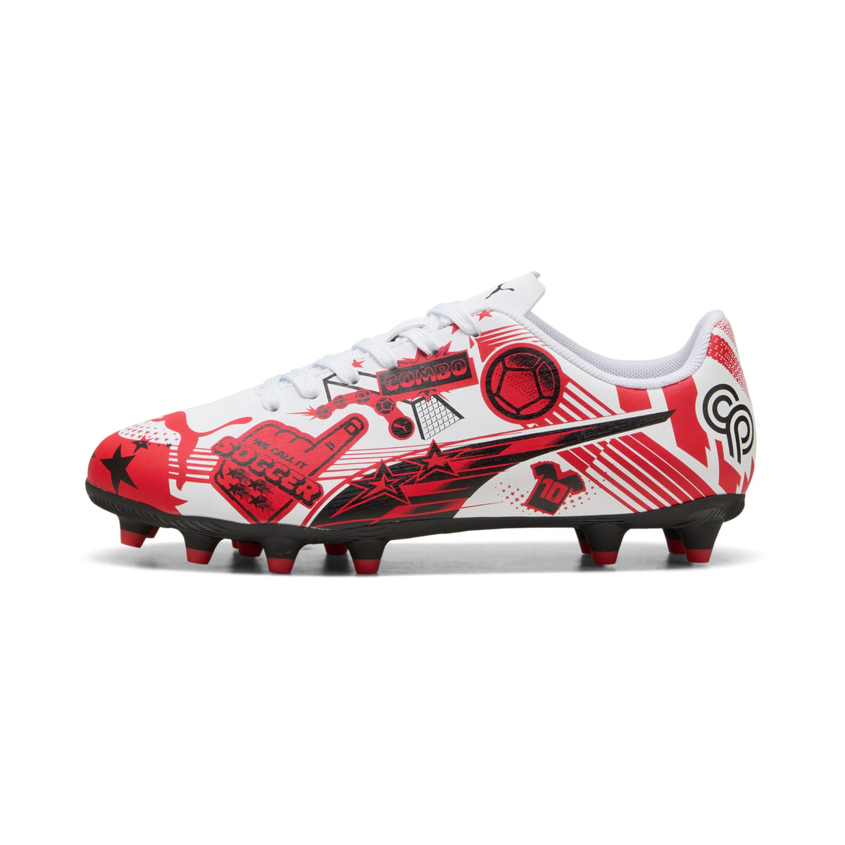 9 Colores, Tacos de futbol juveniles ULTRA CP LEGACY FG/AG – PUMA White-PUMA Red-PUMA Black – vista 1