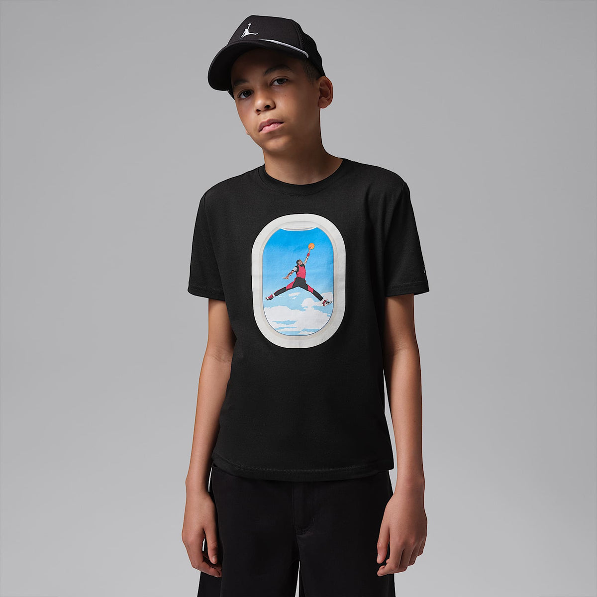 Playera para niños talla grande Plane Window Air Jordan – Negro – vista 1