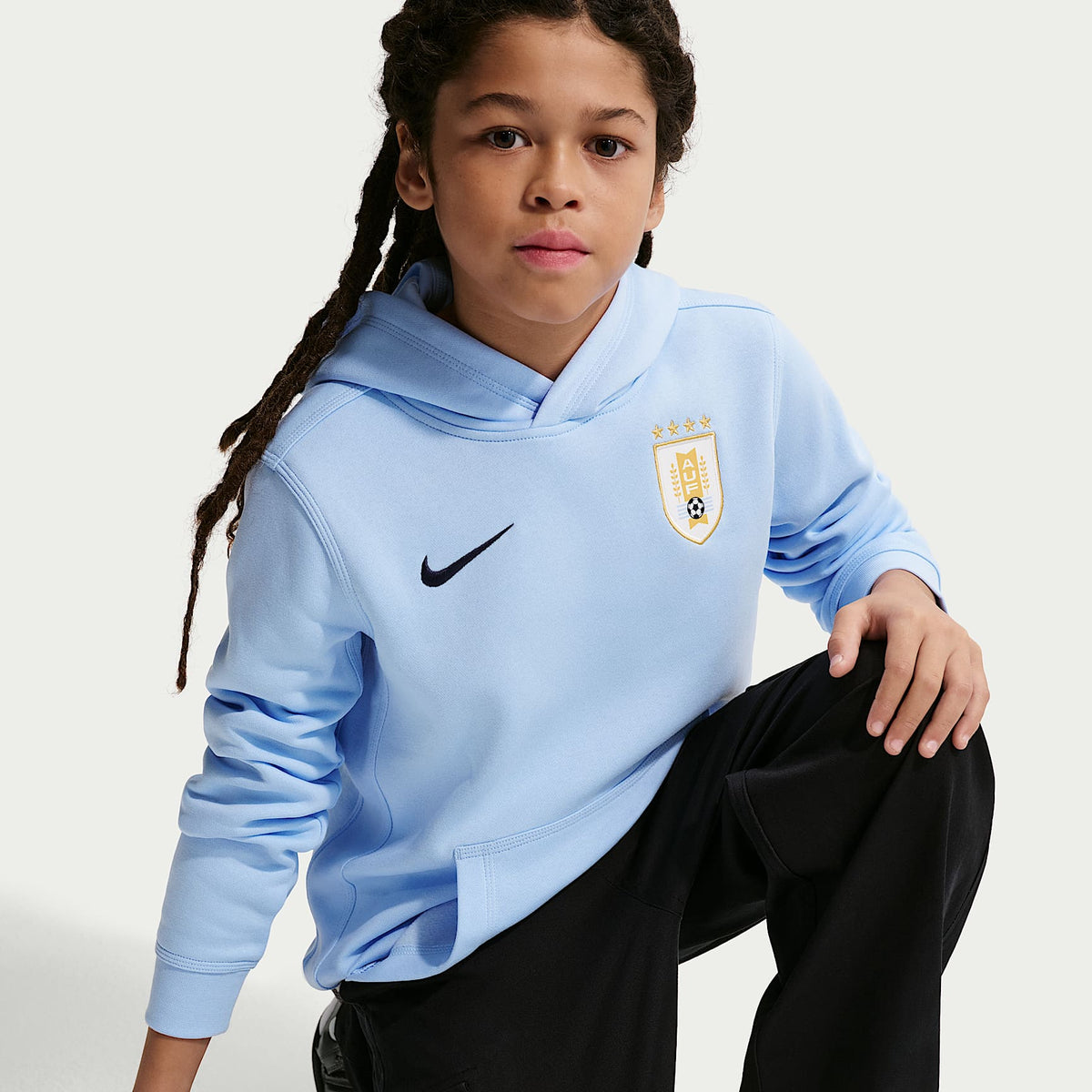 Sudadera con gorro sin cierre de fútbol Nike para niño talla grande Uruguay Club – Tinte royal/Obsidiana – vista 3
