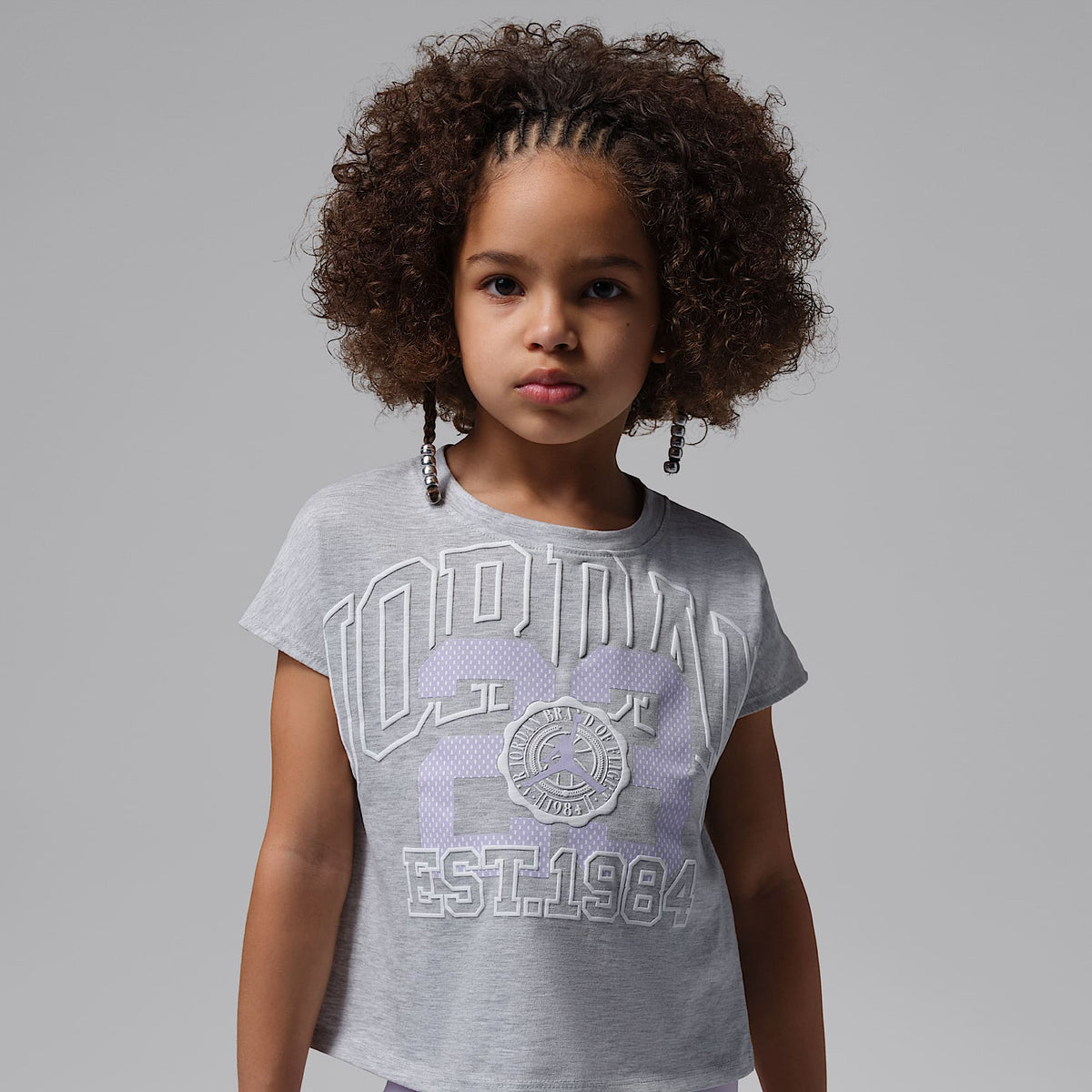 Conjunto de playera de corte cuaadrado y shorts de ciclismo para niños talla pequeña Jordan – Bruma violeta – vista 3